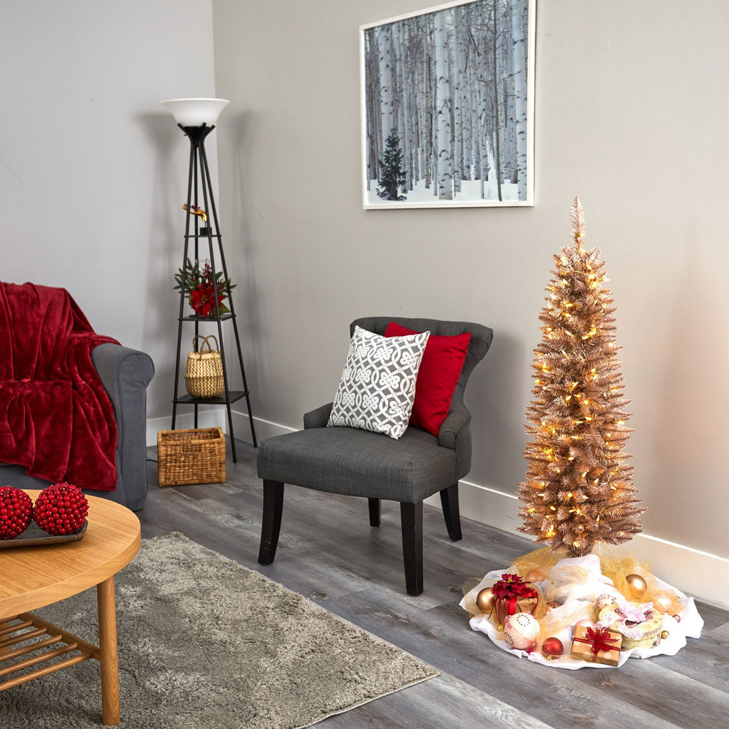 4’ Champagne Pencil Artificial Christmas Tree with 150 (multifunction) Clear LED Lights