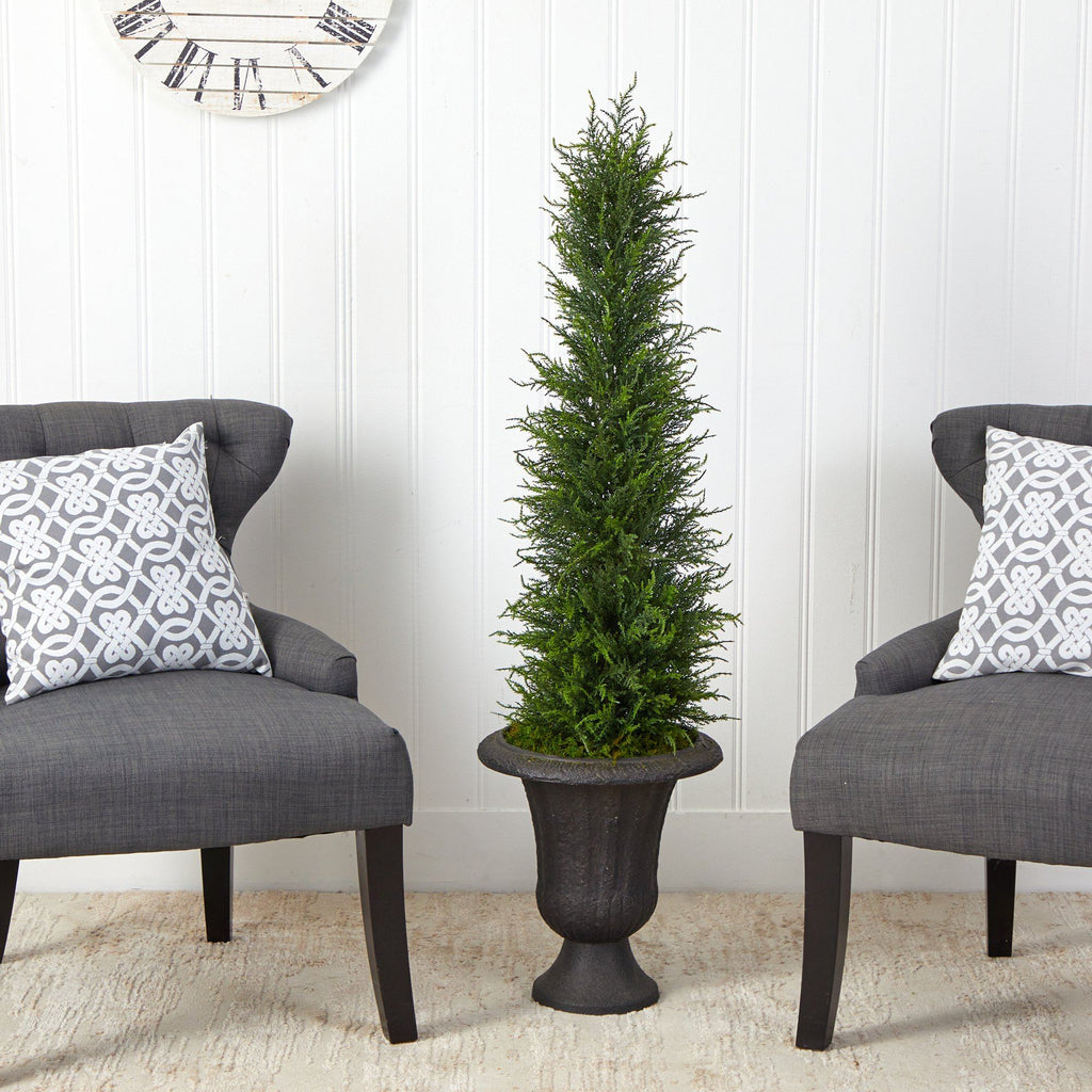 4’ Cypress Artificial Tree in Charcoal Urn UV Resistant (Indoor/Outdoor)