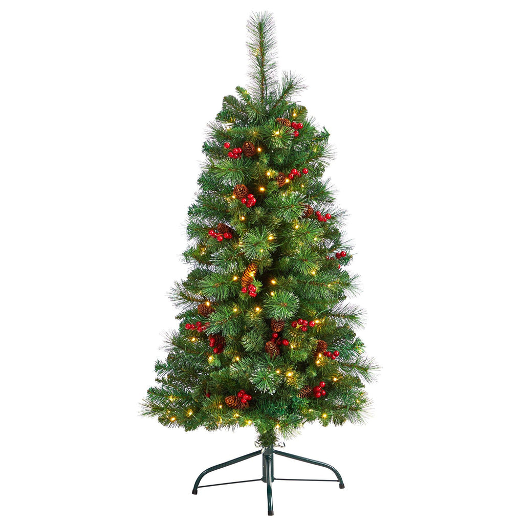 4’ Flat Back Montreal Mountain Artificial Christmas Tree with Pine Cones and Berries