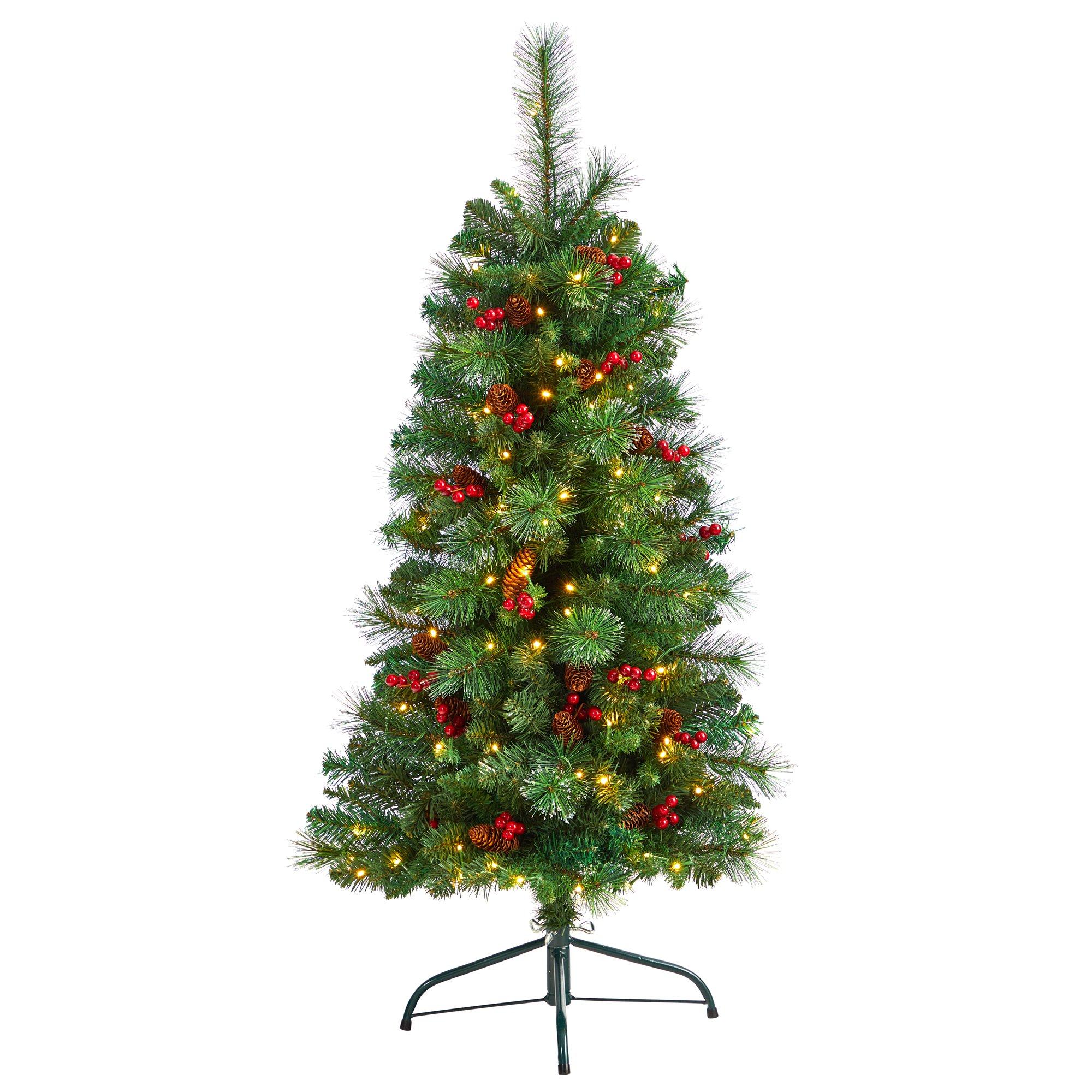 4’ Flat Back Montreal Mountain Artificial Christmas Tree with Pine Cones and Berries