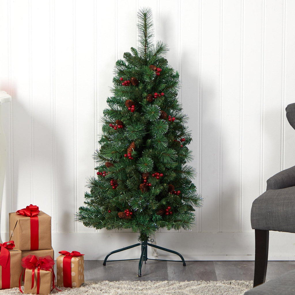 4’ Flat Back Montreal Mountain Artificial Christmas Tree with Pine Cones and Berries