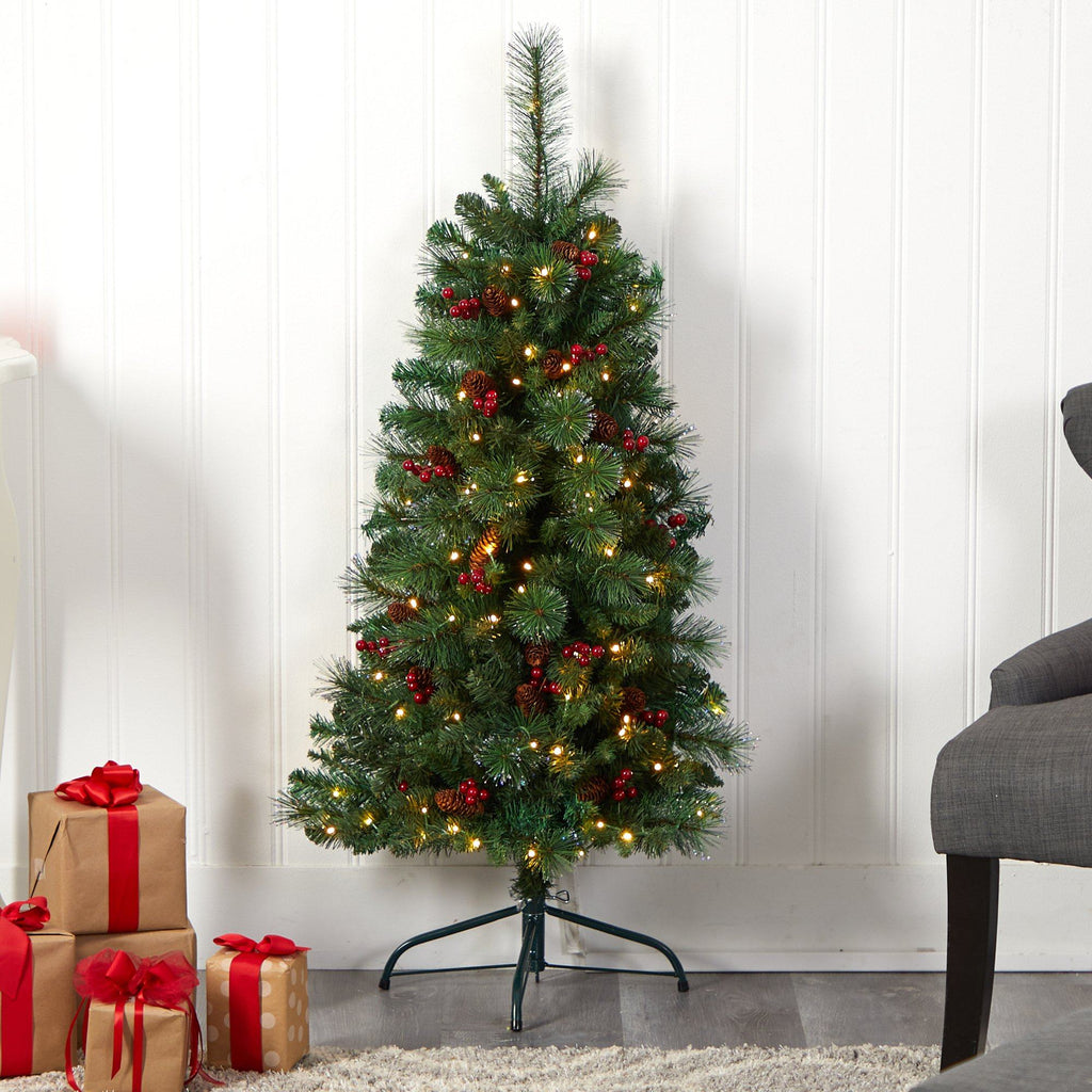 4’ Flat Back Montreal Mountain Artificial Christmas Tree with Pine Cones and Berries