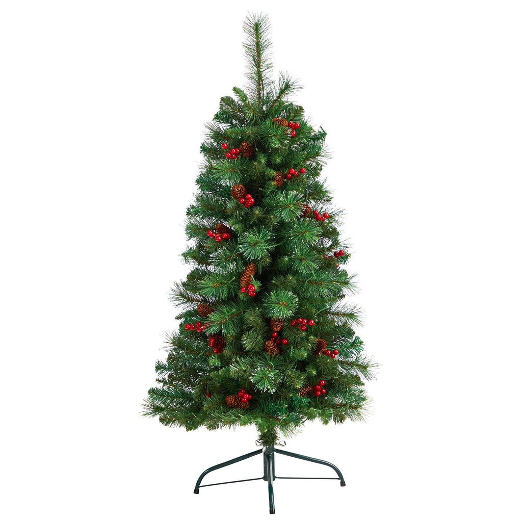 4’ Flat Back Montreal Mountain Artificial Christmas Tree with Pine Cones and Berries