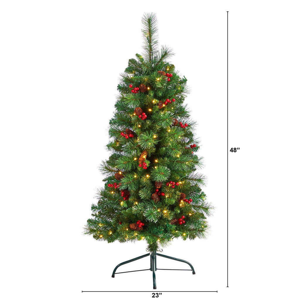 4’ Flat Back Montreal Mountain Artificial Christmas Tree with Pine Cones and Berries