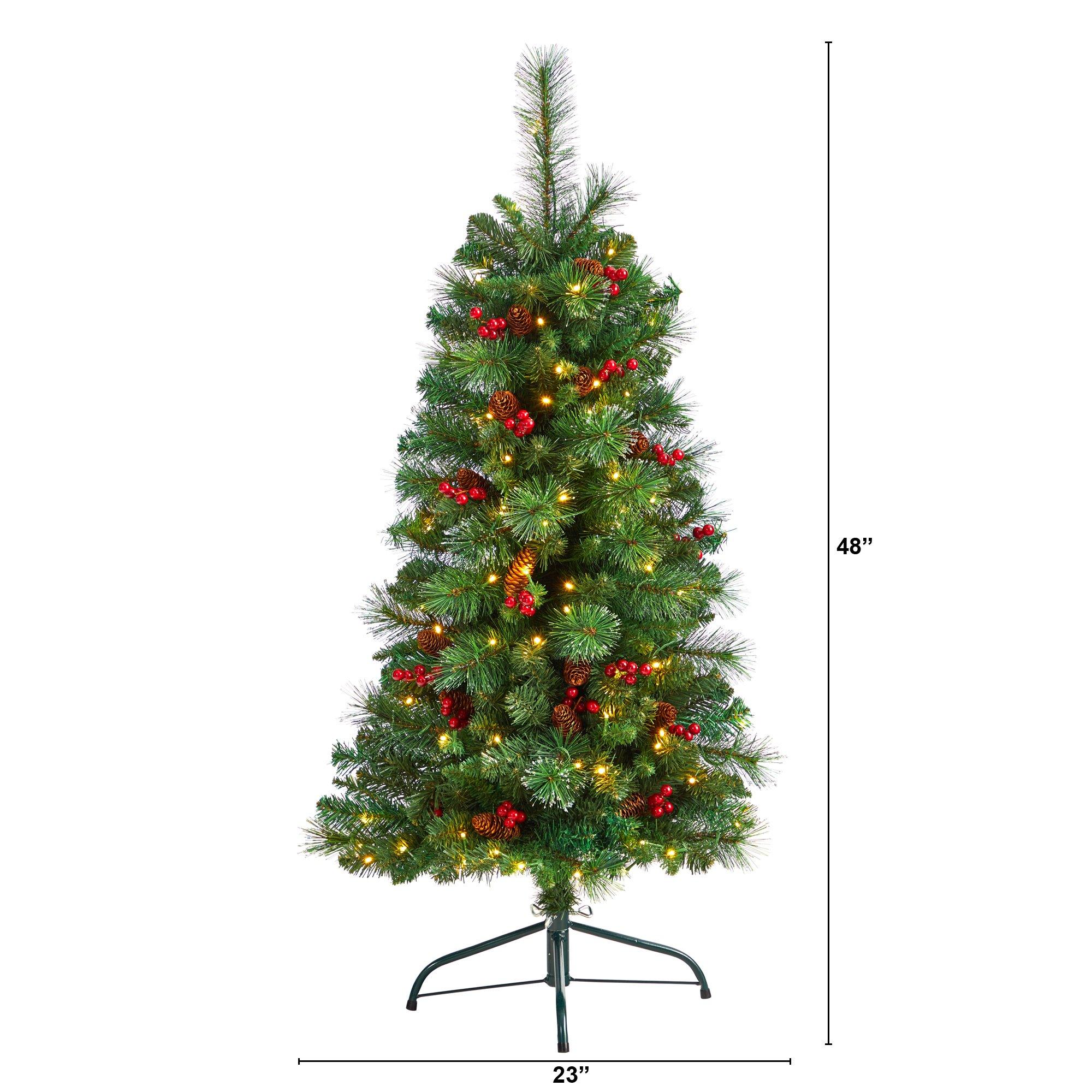 4’ Flat Back Montreal Mountain Artificial Christmas Tree with Pine Cones and Berries