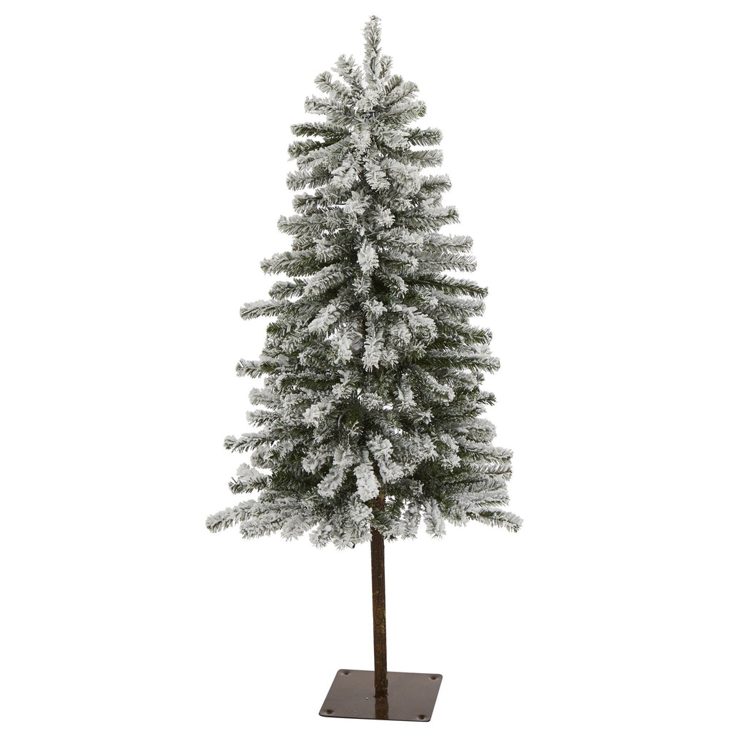 4’ Flocked Alpine Artificial Christmas Tree with 100 Lights and 260 Bendable Branches