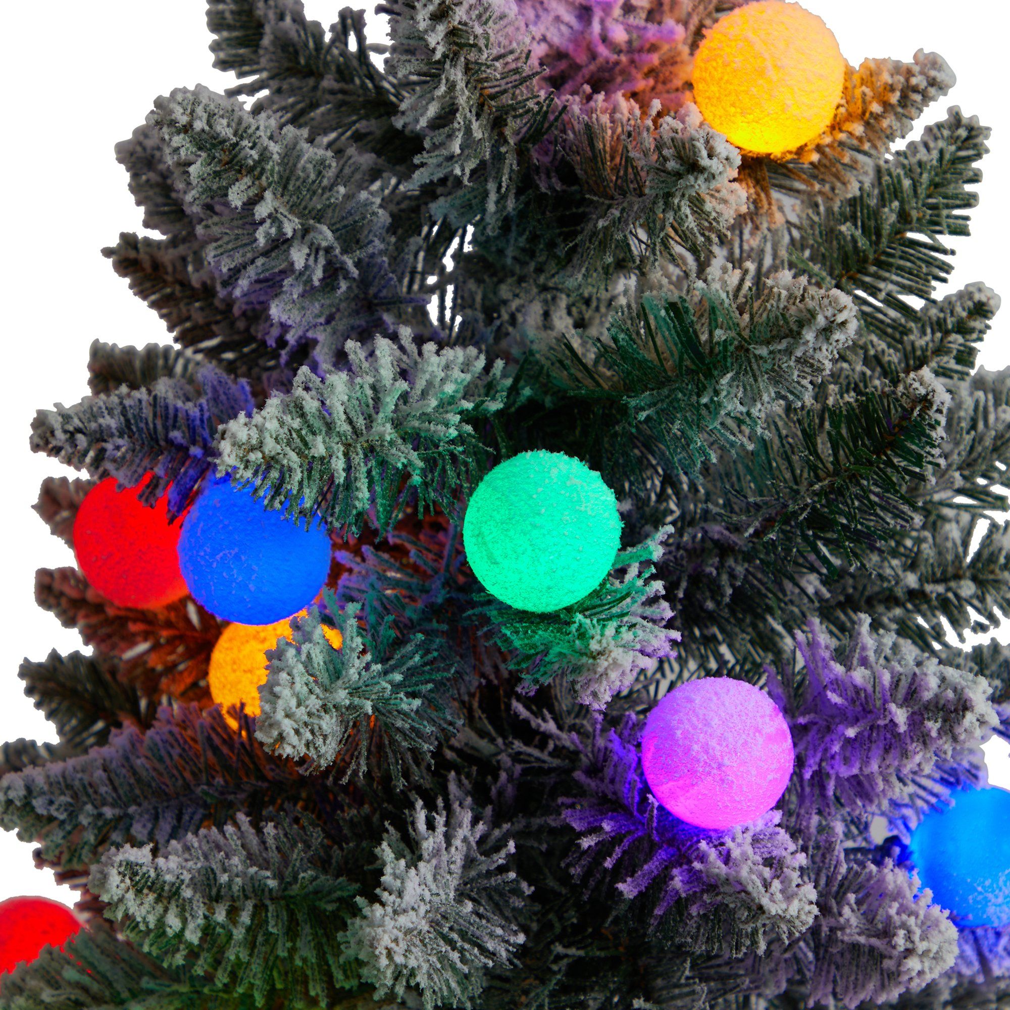 4' Flocked British Columbia Mountain Fir Artificial Christmas Tree with 40 Multi Color Globe Bulbs and 247 Branches