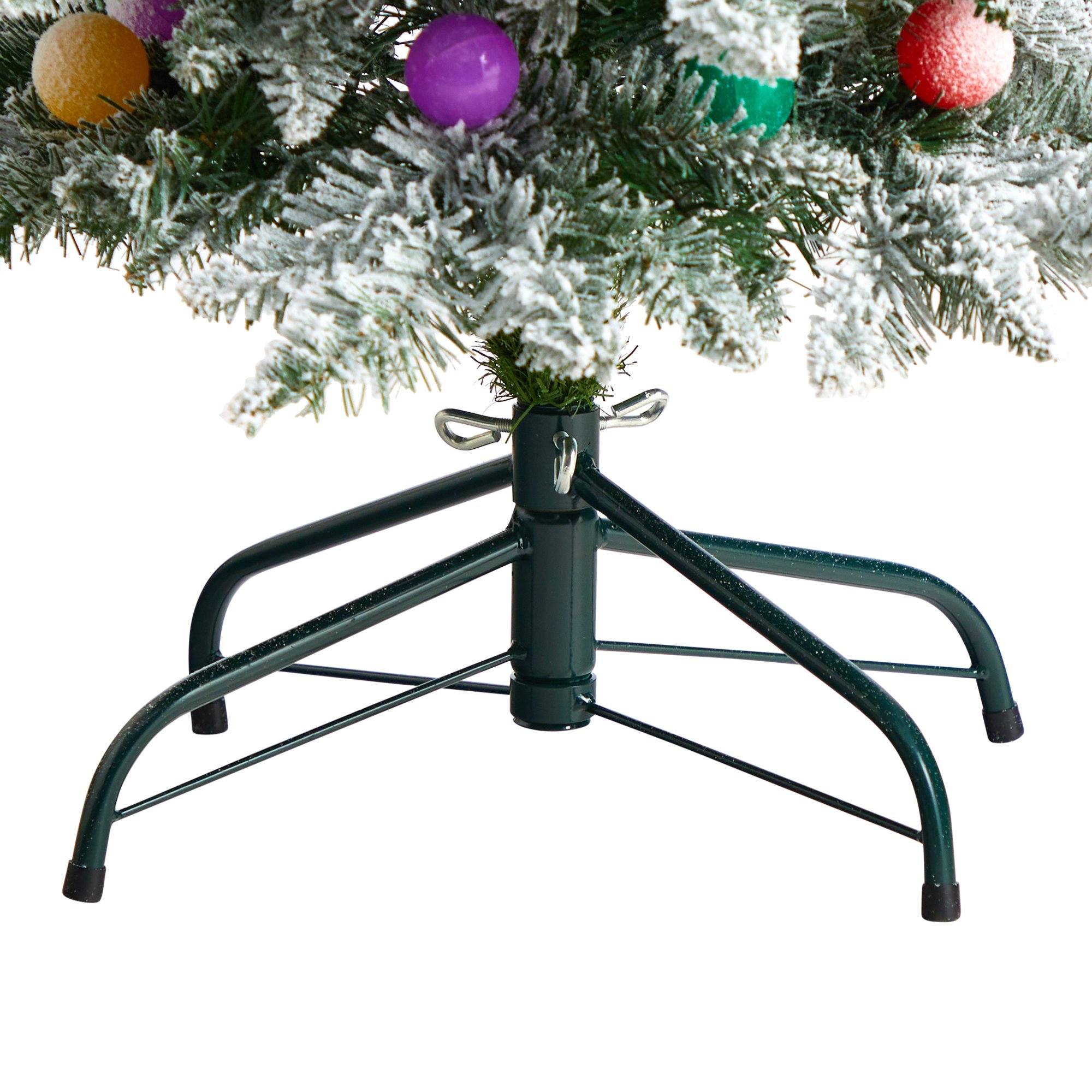 4' Flocked British Columbia Mountain Fir Artificial Christmas Tree with 40 Multi Color Globe Bulbs and 247 Branches