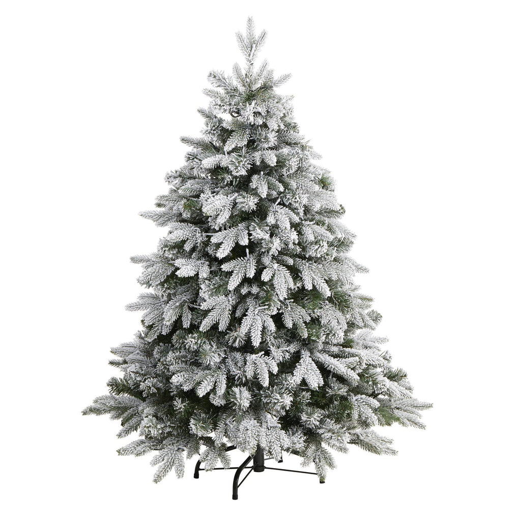 4’ Flocked Full Bodied Swedish Spruce Artificial Christmas Tree with 170 Clear LED Lights and 418 Bendable Branches