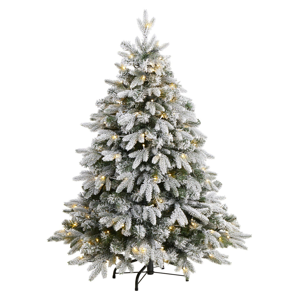 4’ Flocked Full Bodied Swedish Spruce Artificial Christmas Tree with 170 Clear LED Lights and 418 Bendable Branches