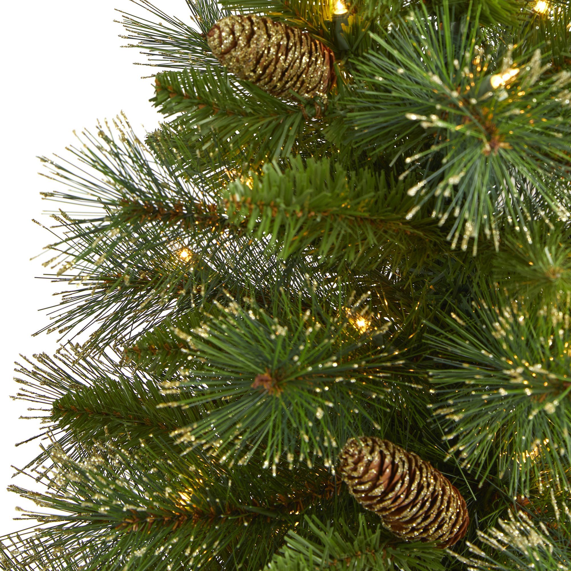 4’ Golden Tip Washington Pine Artificial Christmas Tree with 100 Clear Lights, Pine Cones and 336 Bendable Branches
