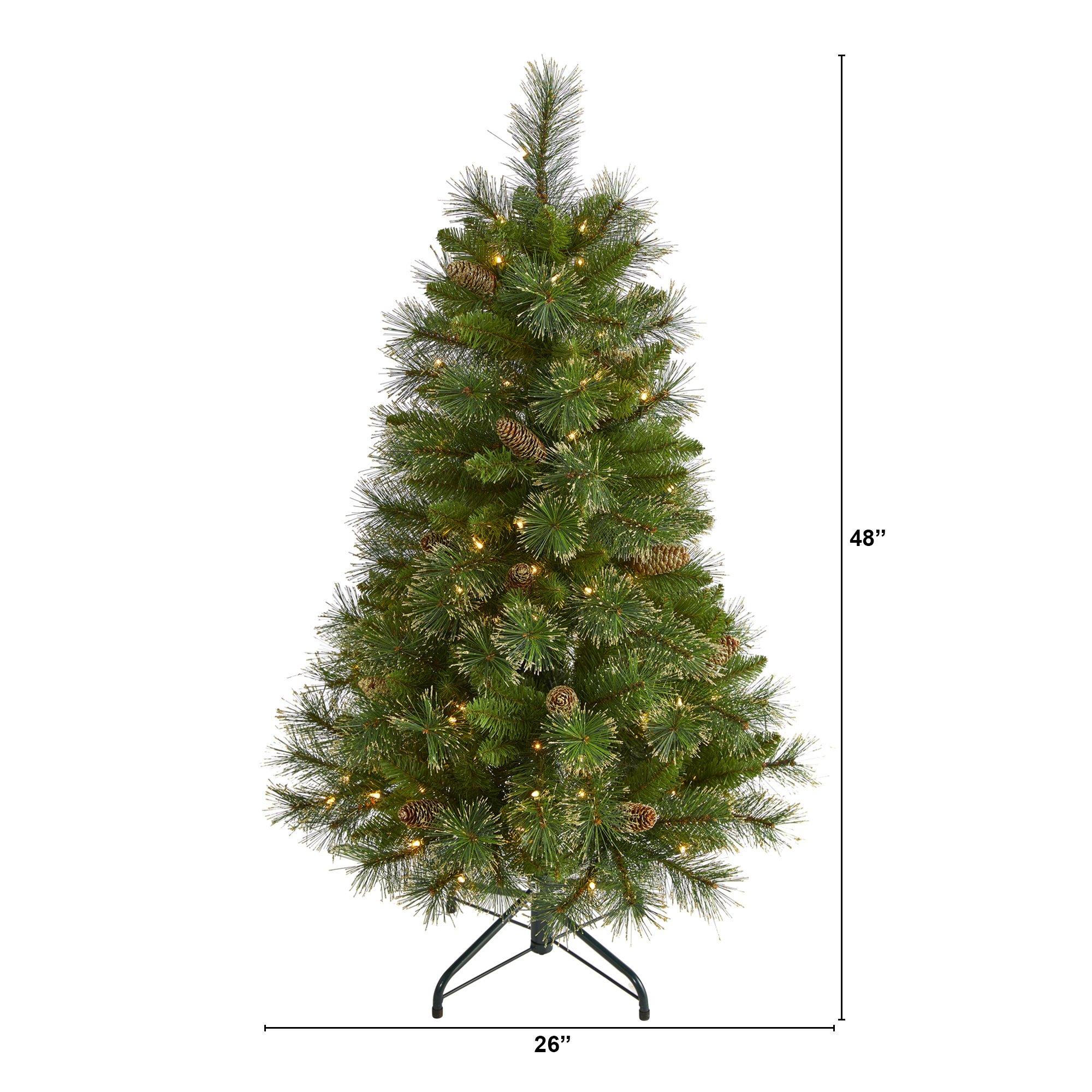 4’ Golden Tip Washington Pine Artificial Christmas Tree with 100 Clear Lights, Pine Cones and 336 Bendable Branches