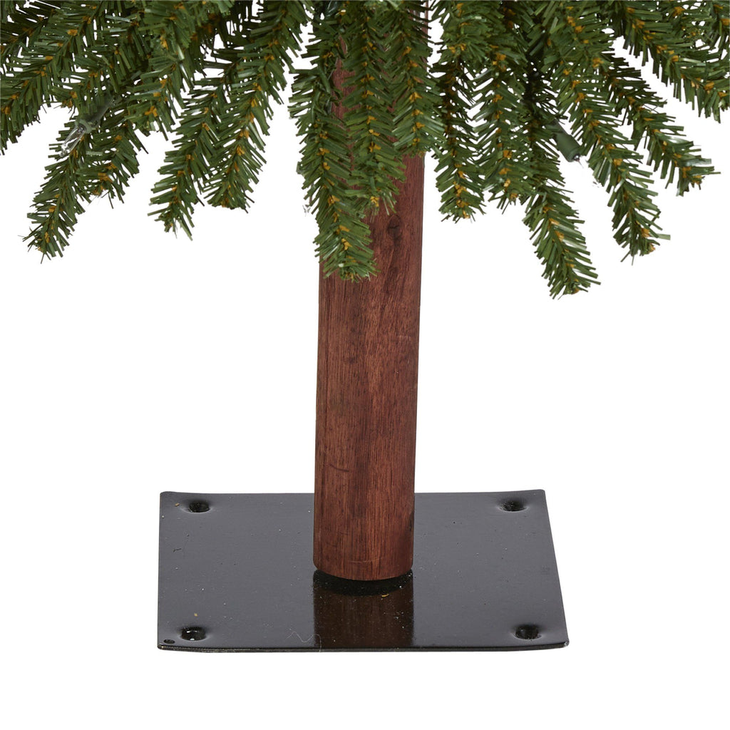 4’ Grand Alpine Artificial Christmas Tree with 100 Clear Lights and 361 Bendable Branches on Natural Trunk