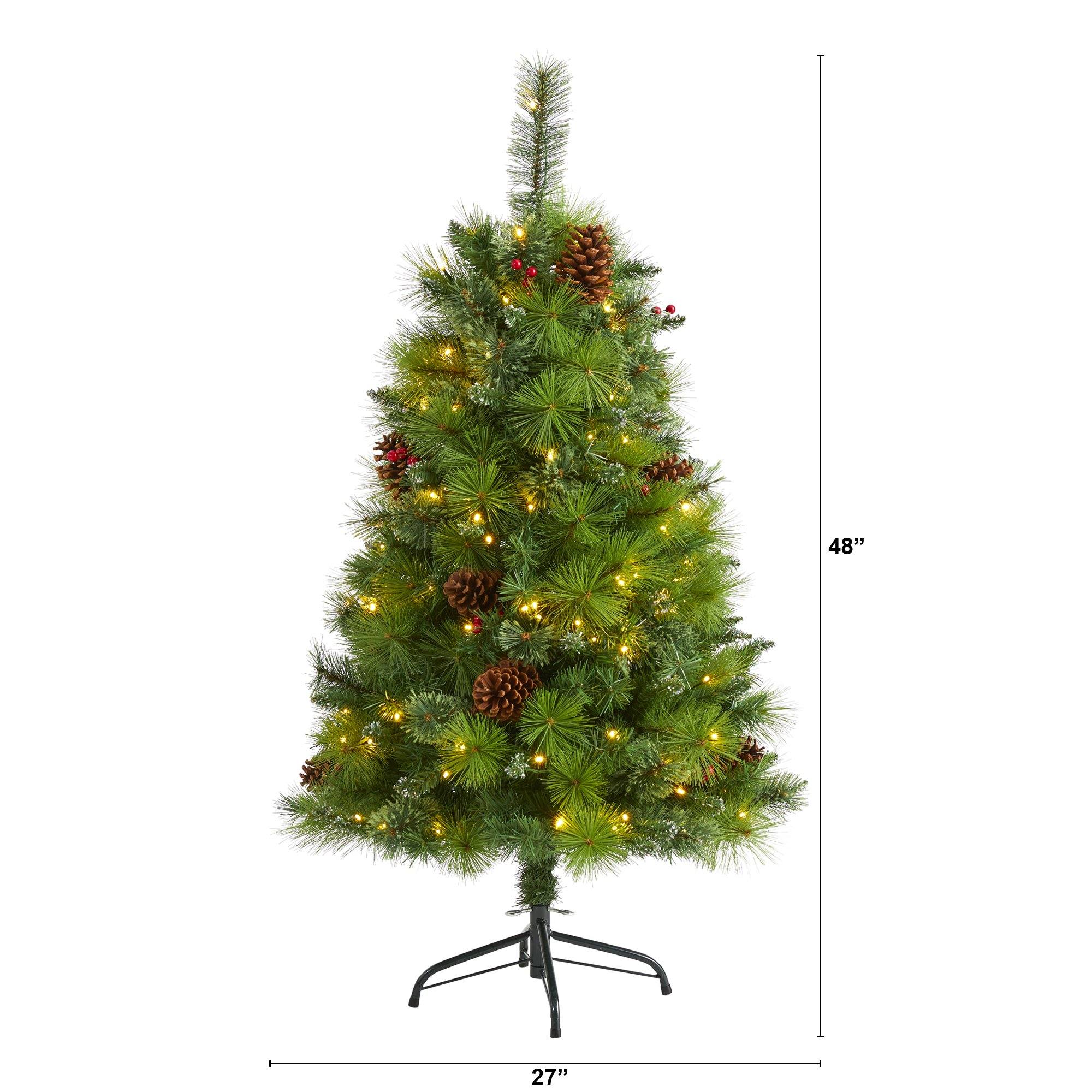 4’ Montana Mixed Pine Artificial Christmas Tree with Pine Cones, Berries and 150 Clear LED Lights