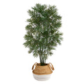 4' Parlor Palm Artificial Tree in Boho Chic Handmade Cotton & Jute White Woven Planter