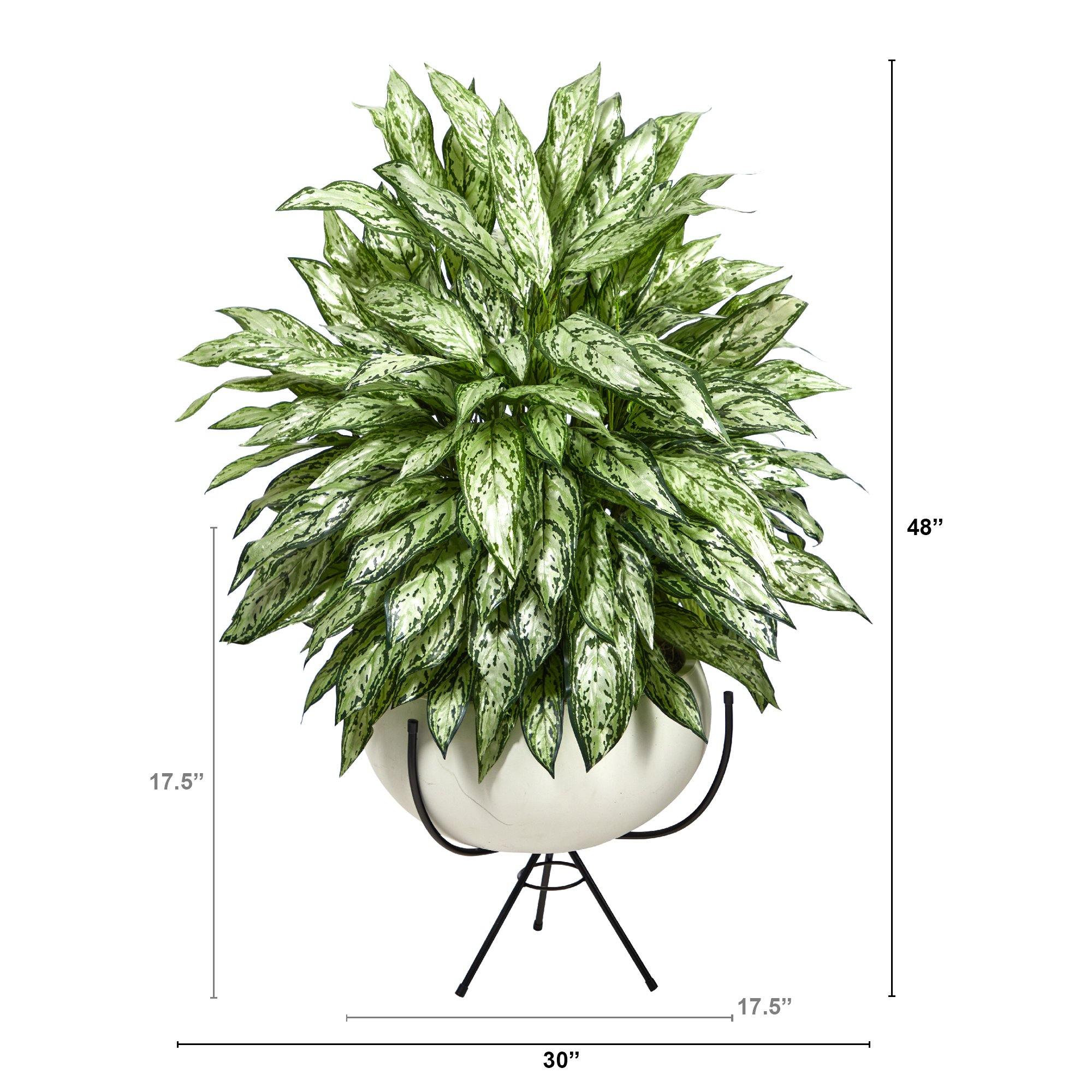4’ Silver Queen Artificial Plant in White Planter with Metal Stand