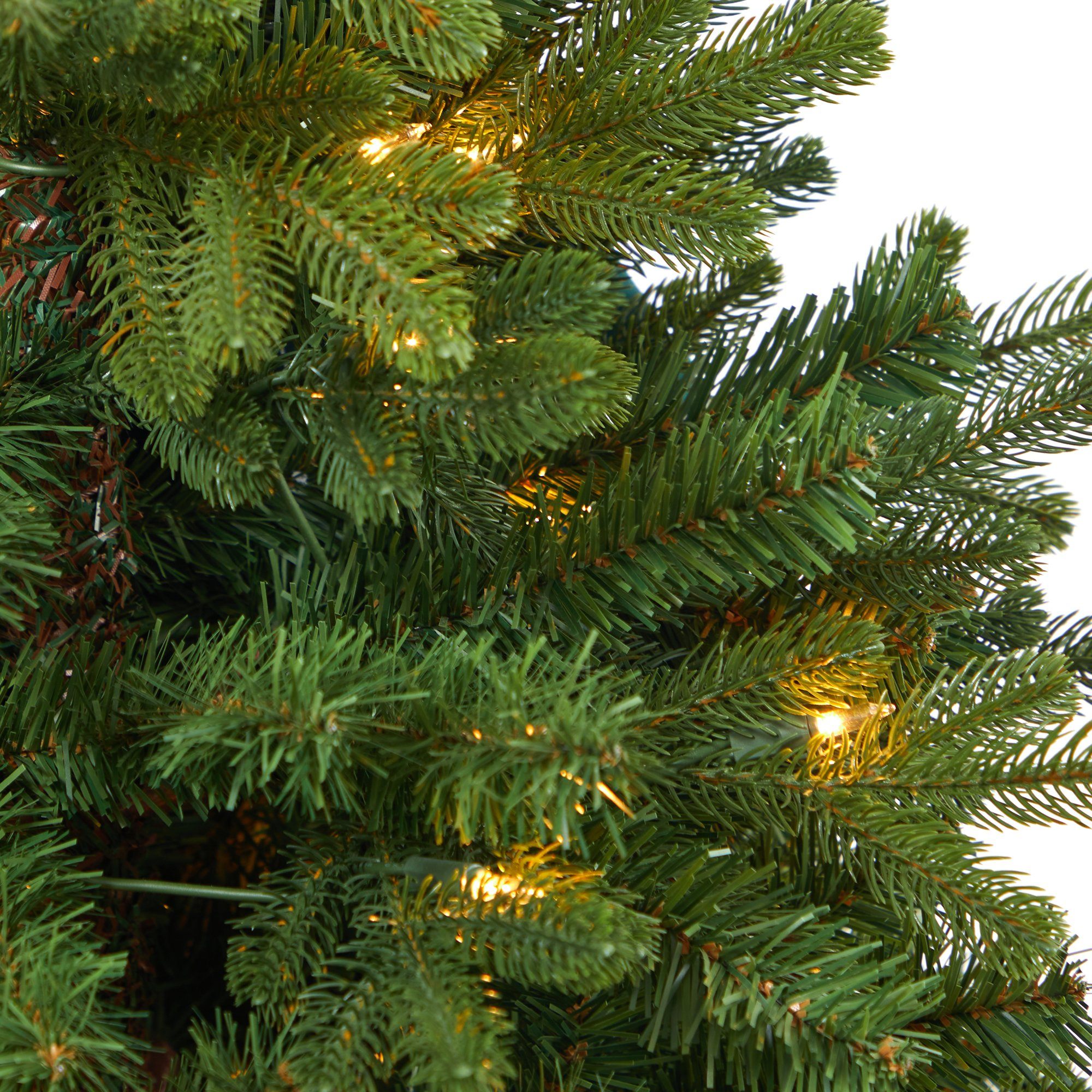 4’ Washington Fir Artificial Christmas Tree with 50 Clear Lights in White Planter with Decorative Planter Stand