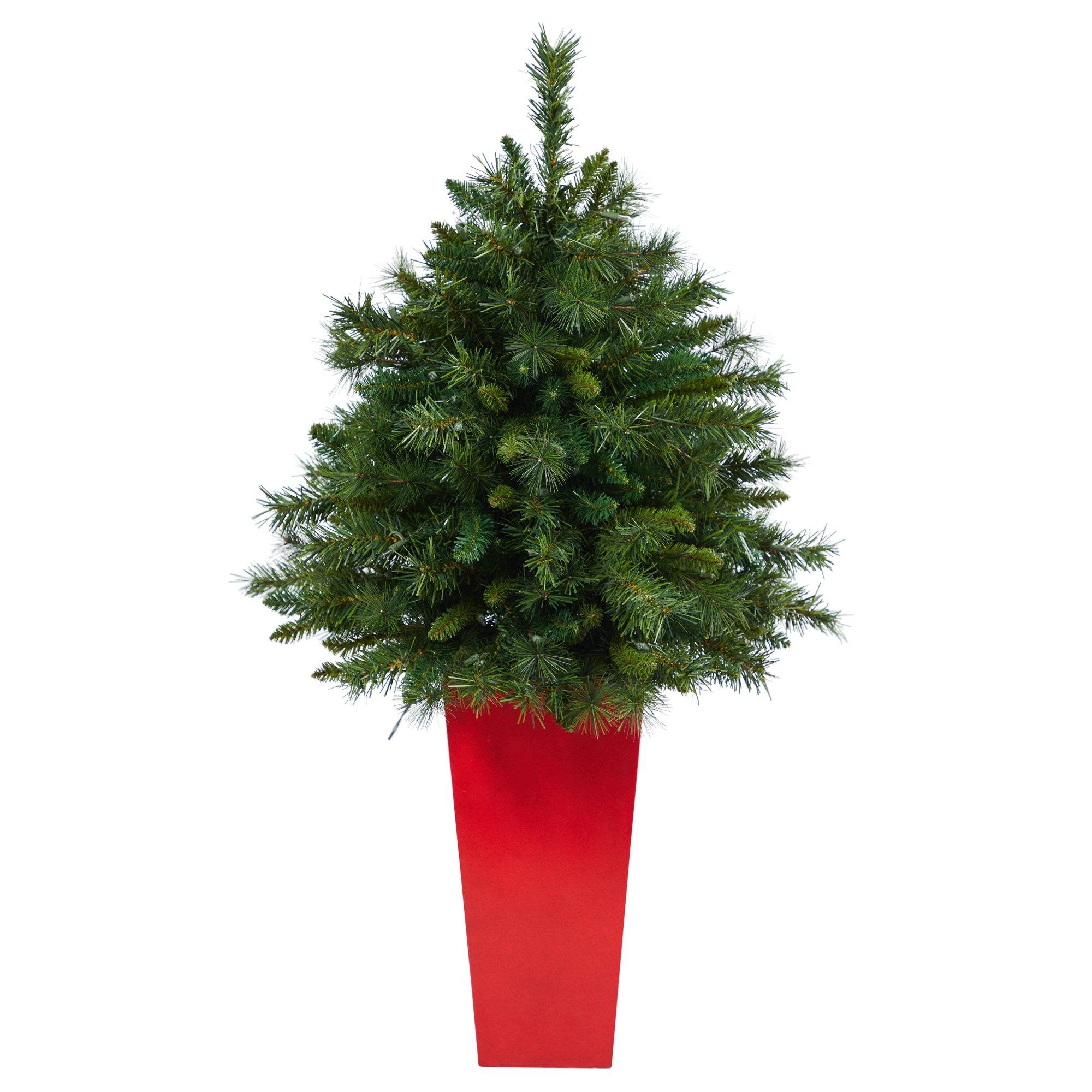 4’ Wyoming Mixed Pine Artificial Christmas Tree with 150 Clear Lights and 270 Bendable Branches in Tower Planter