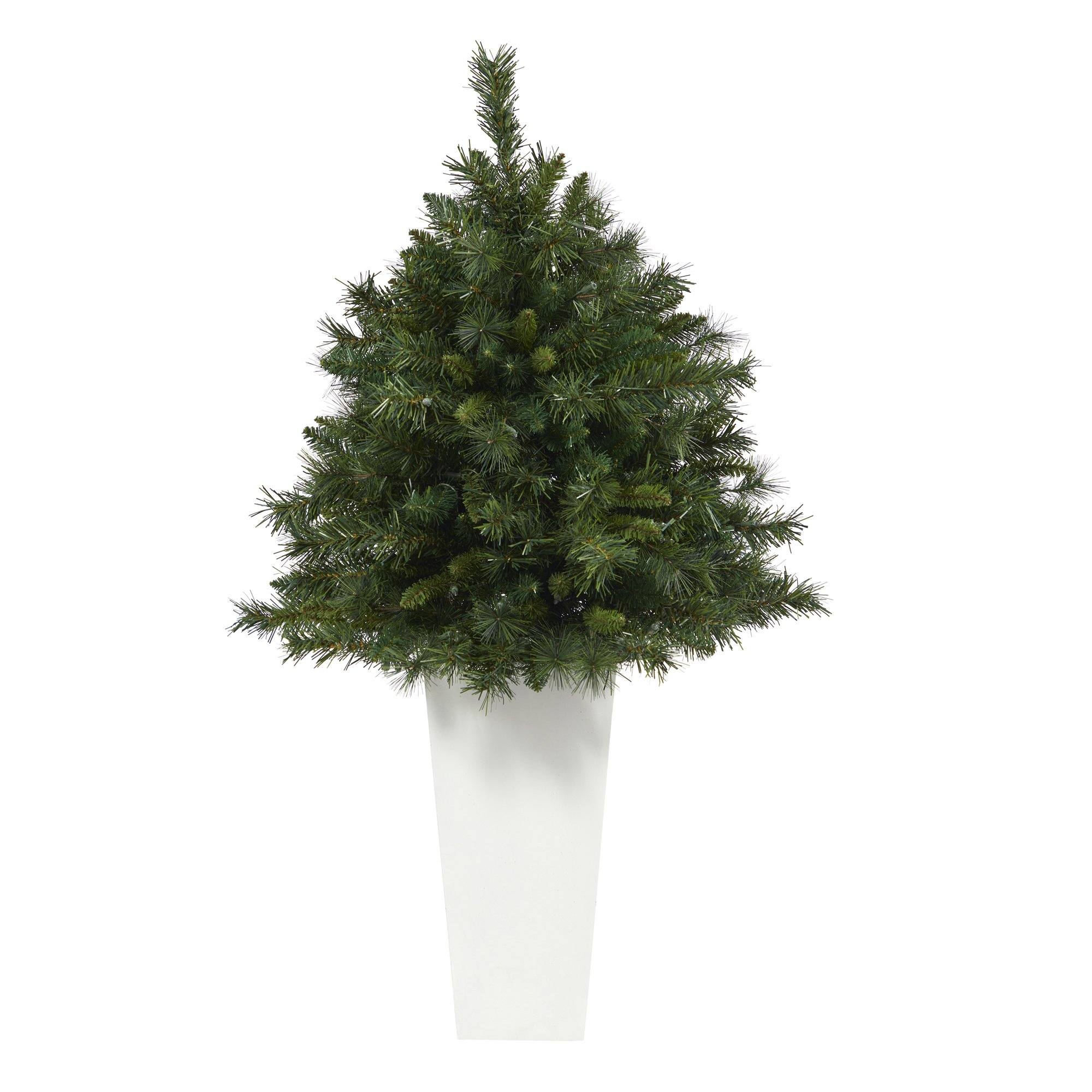 4’ Wyoming Mixed Pine Artificial Christmas Tree with 150 Clear Lights and 270 Bendable Branches in Tower Planter