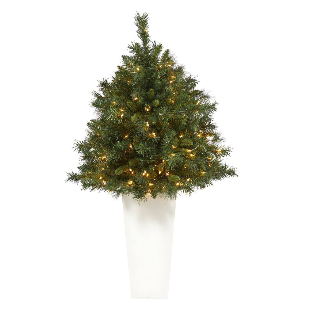 4’ Wyoming Mixed Pine Artificial Christmas Tree with 150 Clear Lights and 270 Bendable Branches in Tower Planter
