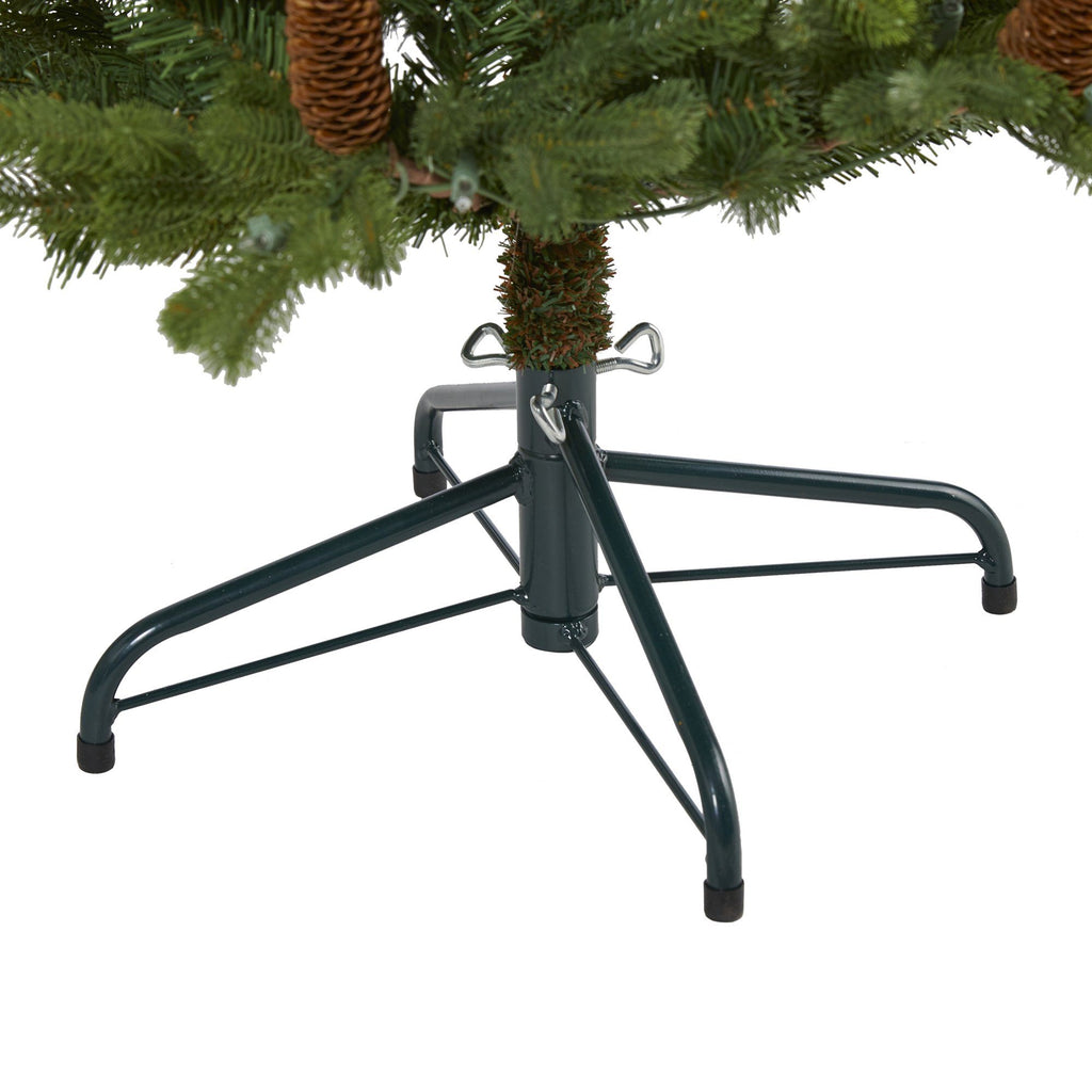 4’ Yukon Mountain Fir Artificial Christmas Tree with 100 Clear Lights, Pine Cones and 386 Bendable Branches