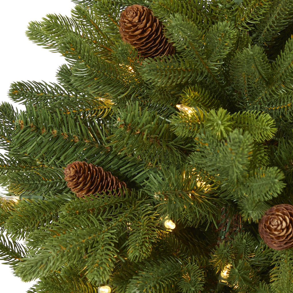 4’ Yukon Mountain Fir Artificial Christmas Tree with 100 Clear Lights, Pine Cones and 386 Bendable Branches