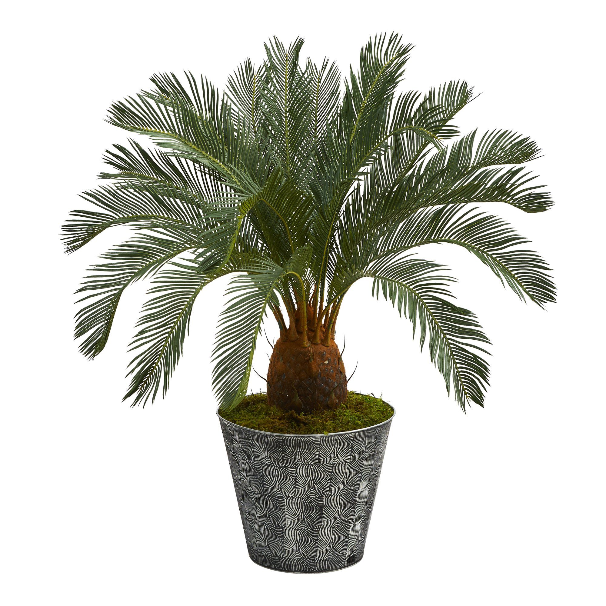 40” Cycas Artificial Tree in Black Embossed Tin Planter
