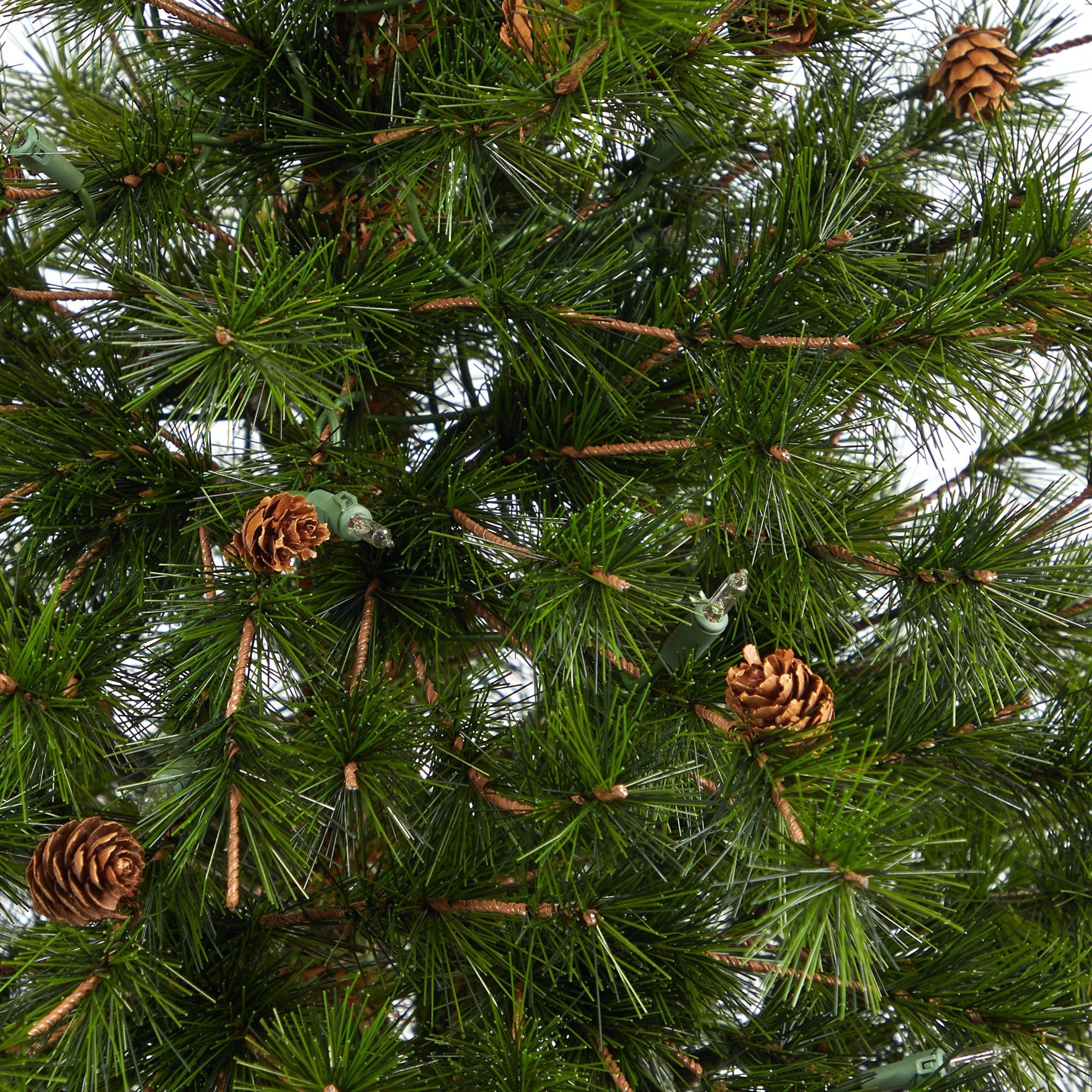 44” Colorado Mountain Pine Artificial Christmas Tree with 50 Clear Lights. 171 Bendable Branches and Pine Cones in Decorative Urn