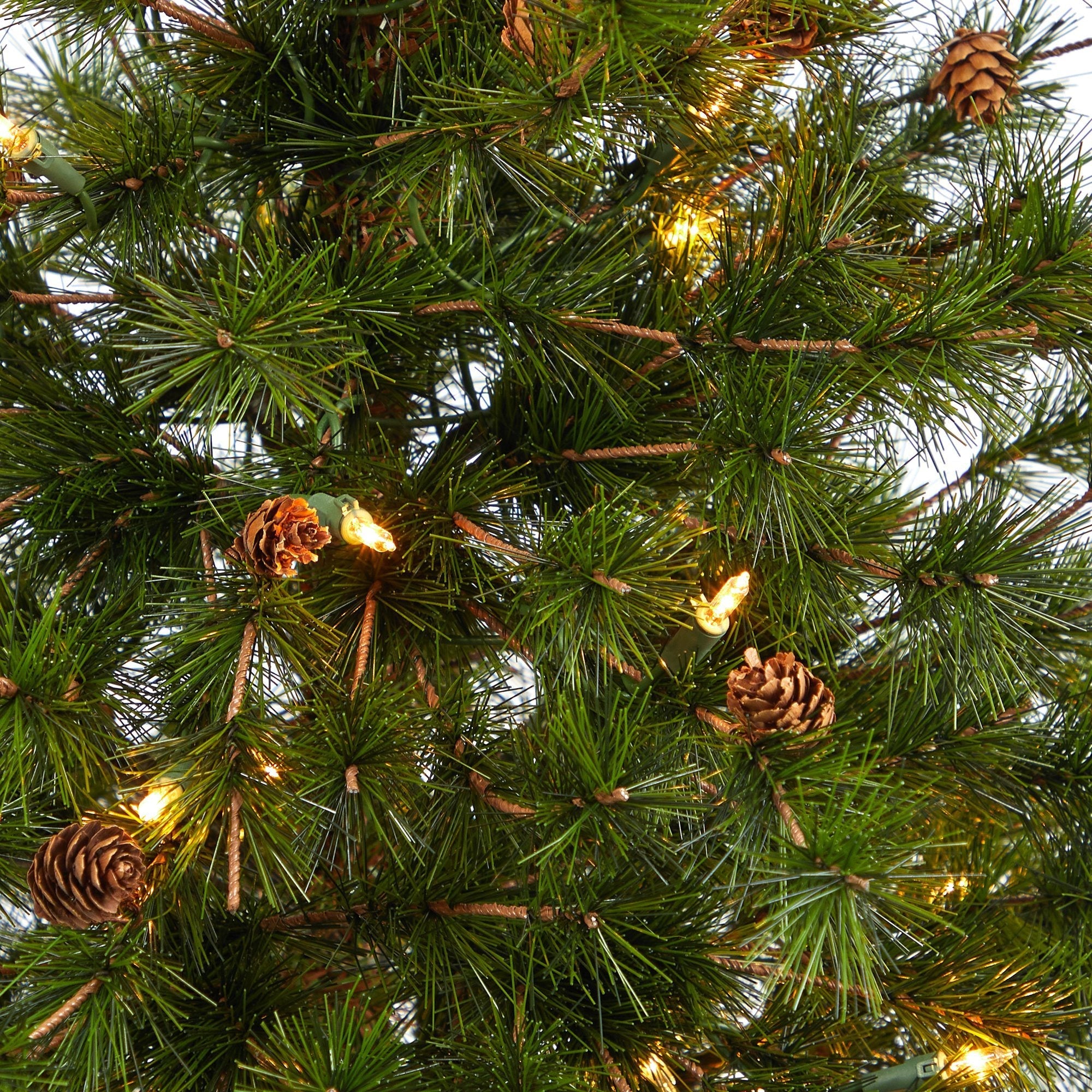 44” Colorado Mountain Pine Artificial Christmas Tree with 50 Clear Lights. 171 Bendable Branches and Pine Cones in Decorative Urn