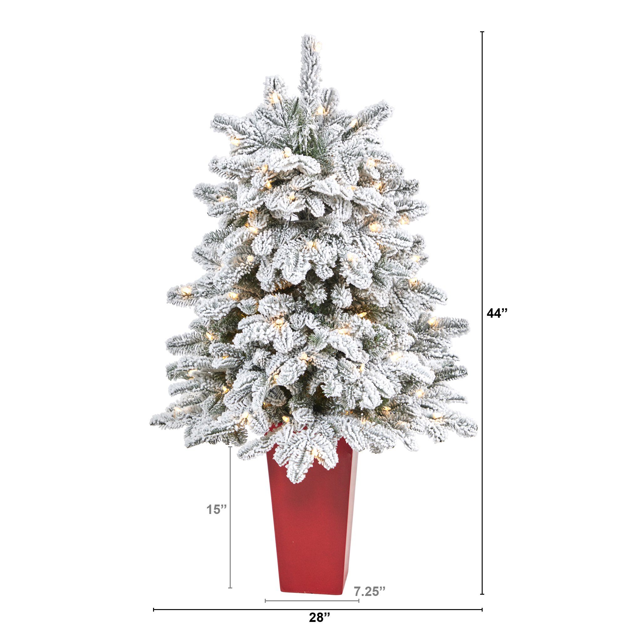 44” Flocked North Carolina Fir Artificial Christmas Tree with 150 Warm White Lights and 545 Bendable Branches in Planter