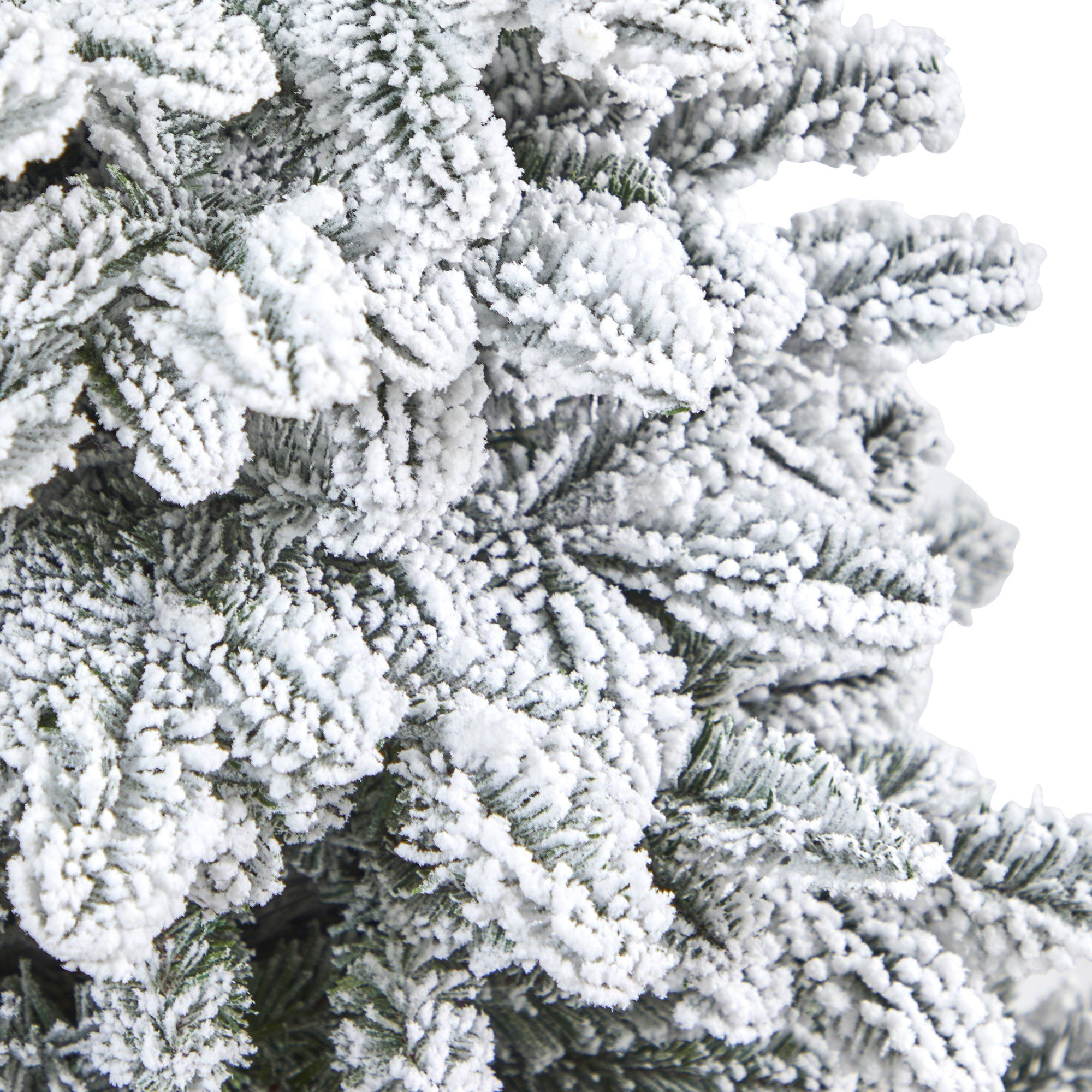 44” Flocked North Carolina Fir Artificial Christmas Tree with 150 Warm White Lights and 545 Bendable Branches in Planter