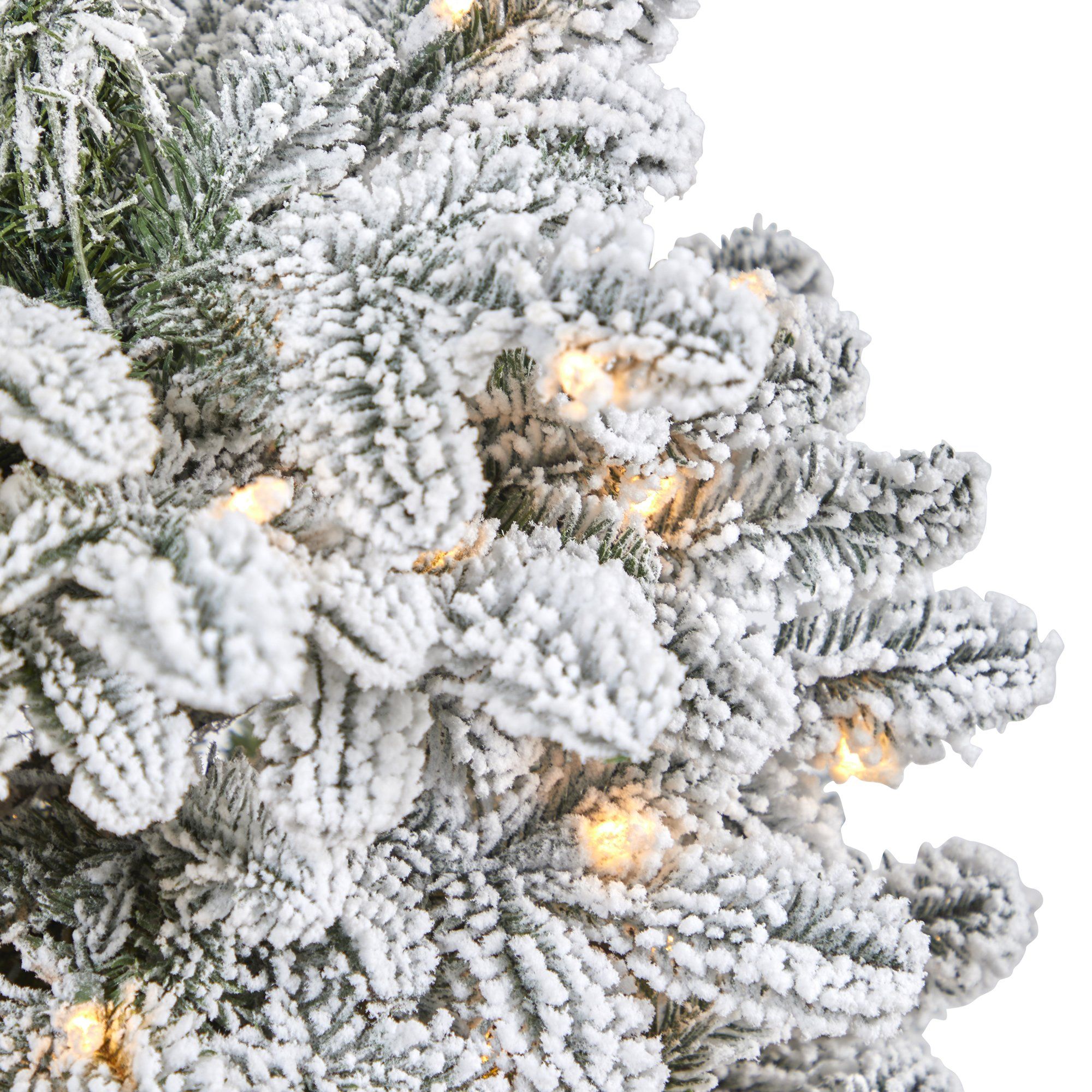 44” Flocked North Carolina Fir Artificial Christmas Tree with 150 Warm White Lights and 545 Bendable Branches in Planter