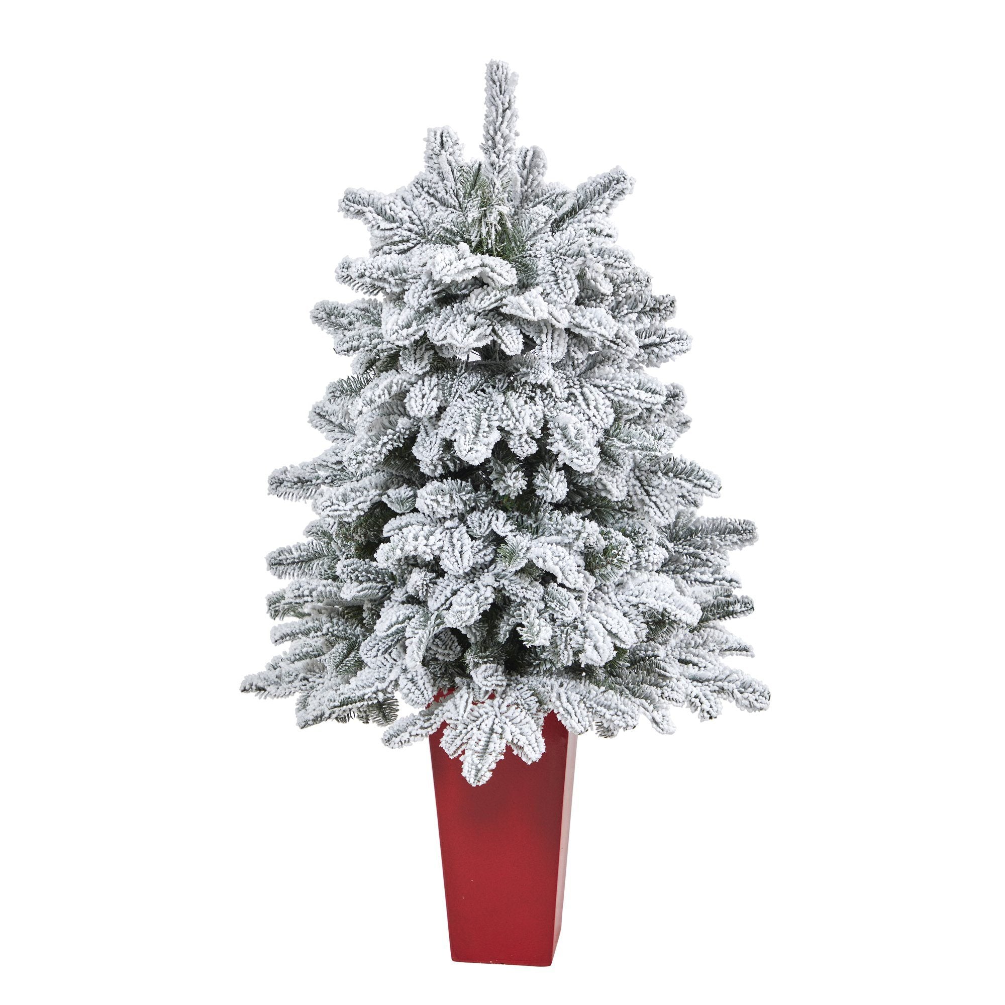 44” Flocked North Carolina Fir Artificial Christmas Tree with 150 Warm White Lights and 545 Bendable Branches in Planter