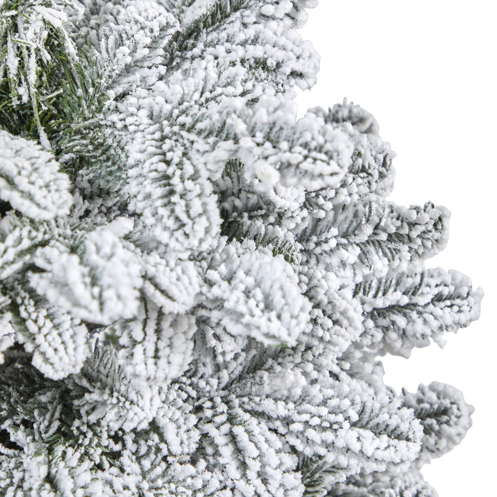 44” Flocked North Carolina Fir Artificial Christmas Tree with 150 Warm White Lights and 545 Bendable Branches in Planter