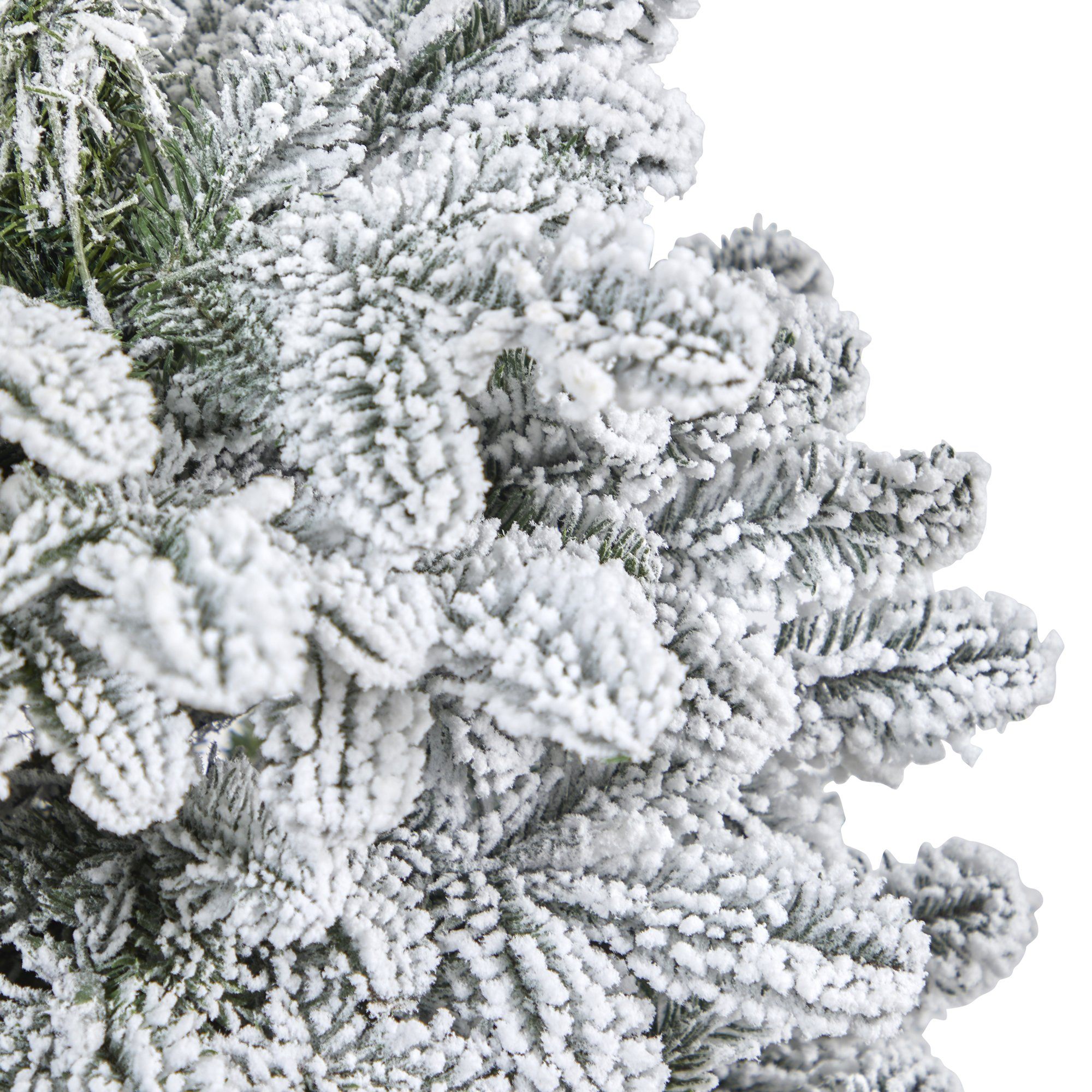 44” Flocked North Carolina Fir Artificial Christmas Tree with 150 Warm White Lights and 545 Bendable Branches in Planter