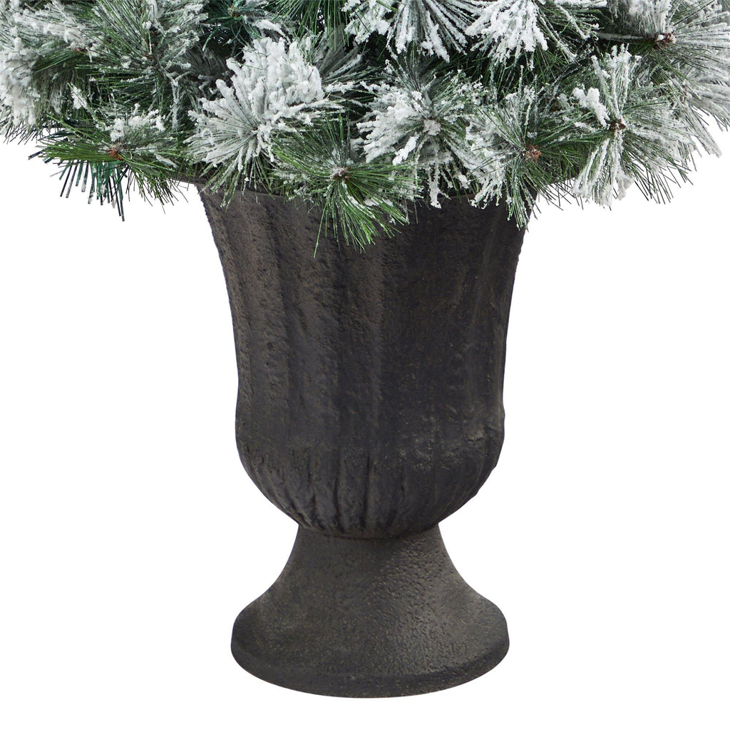 44” Flocked Oregon Pine Artificial Christmas Tree with 50 Clear Lights and 113 Bendable Branches in Charcoal Planter