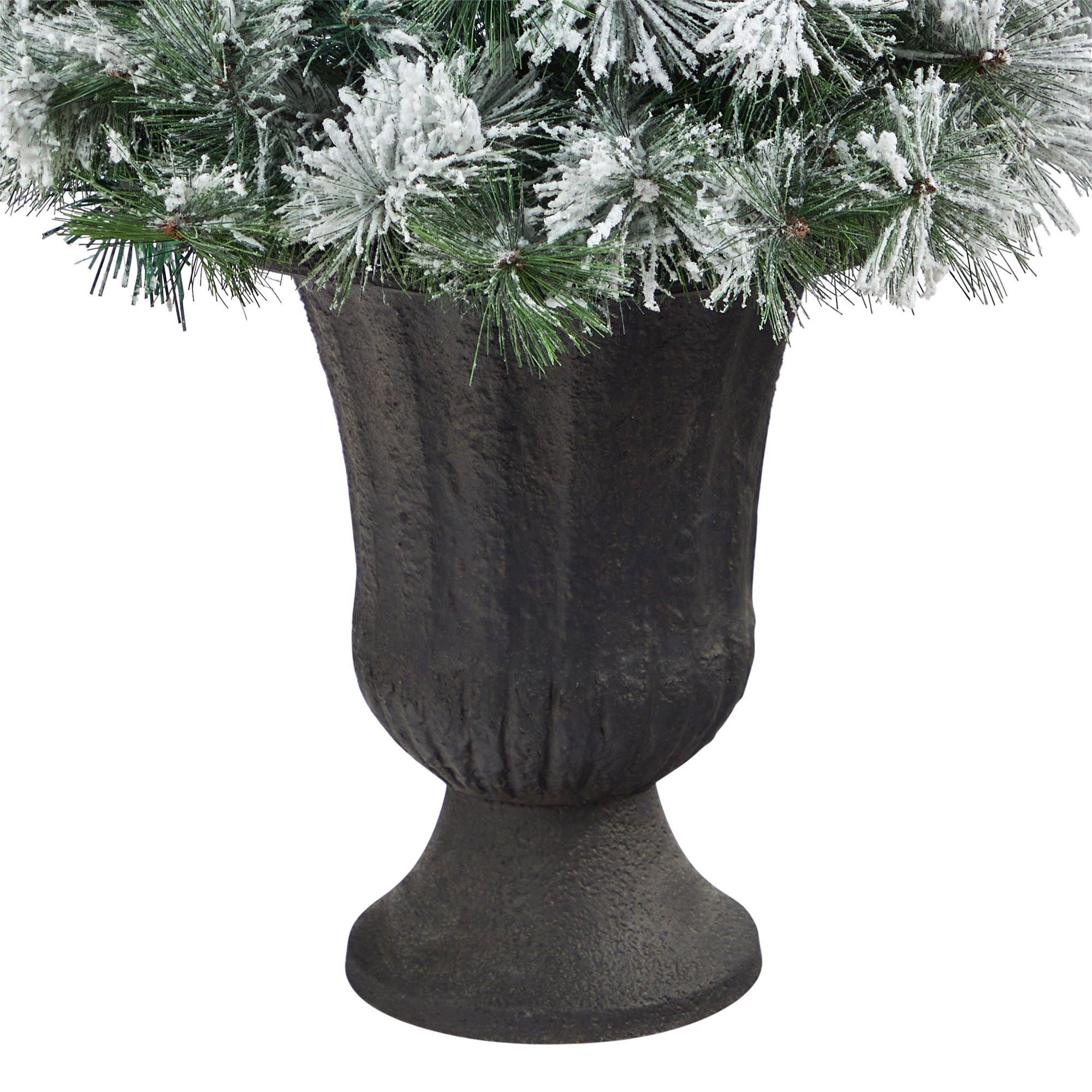 44” Flocked Oregon Pine Artificial Christmas Tree with 50 Clear Lights and 113 Bendable Branches in Charcoal Planter