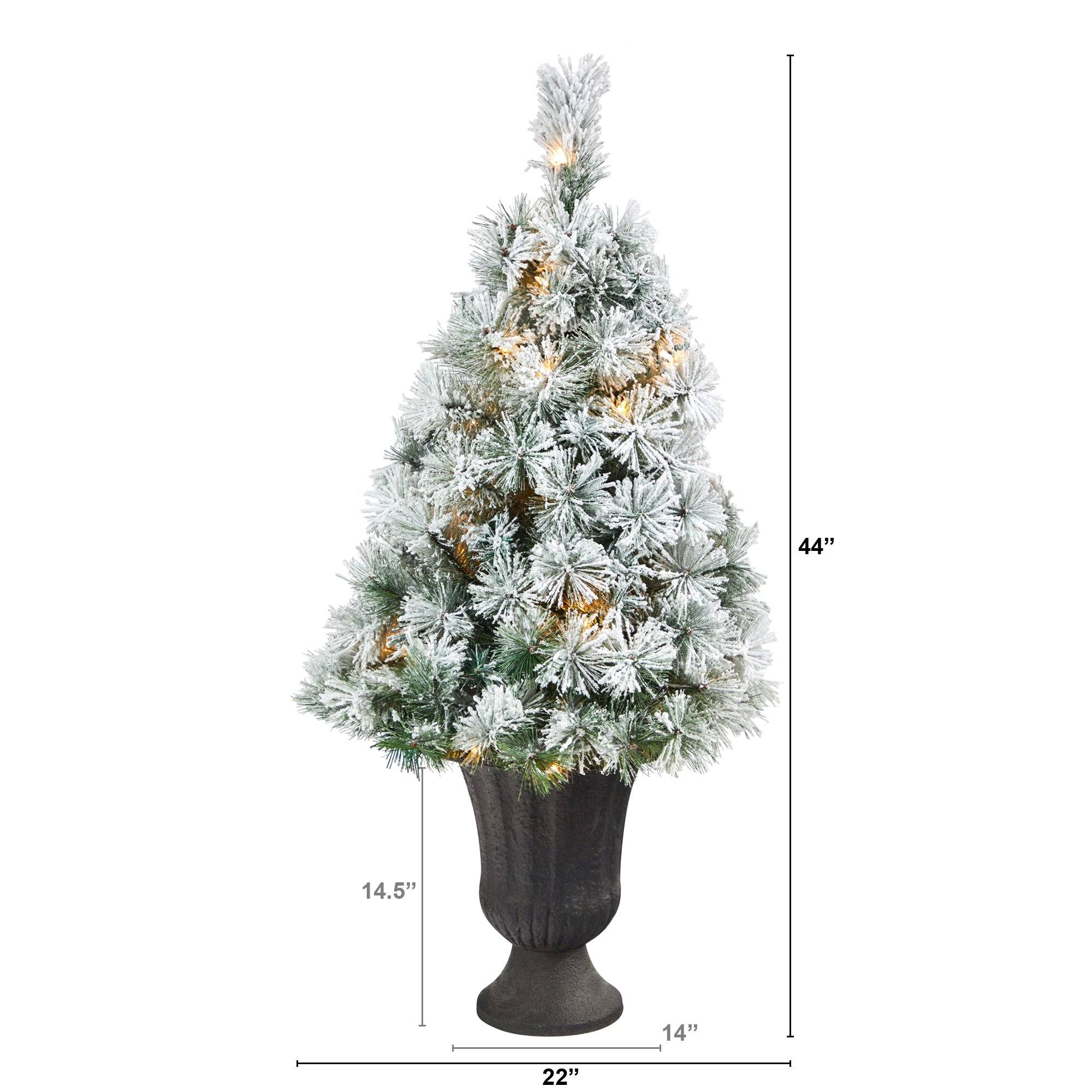 44” Flocked Oregon Pine Artificial Christmas Tree with 50 Clear Lights and 113 Bendable Branches in Charcoal Planter