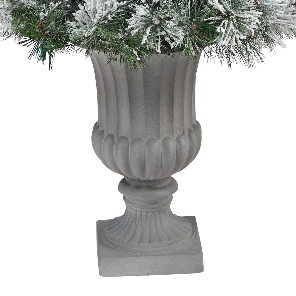 44” Flocked Oregon Pine Artificial Christmas Tree with 50 Clear Lights and 113 Bendable Branches in Decorative Urn