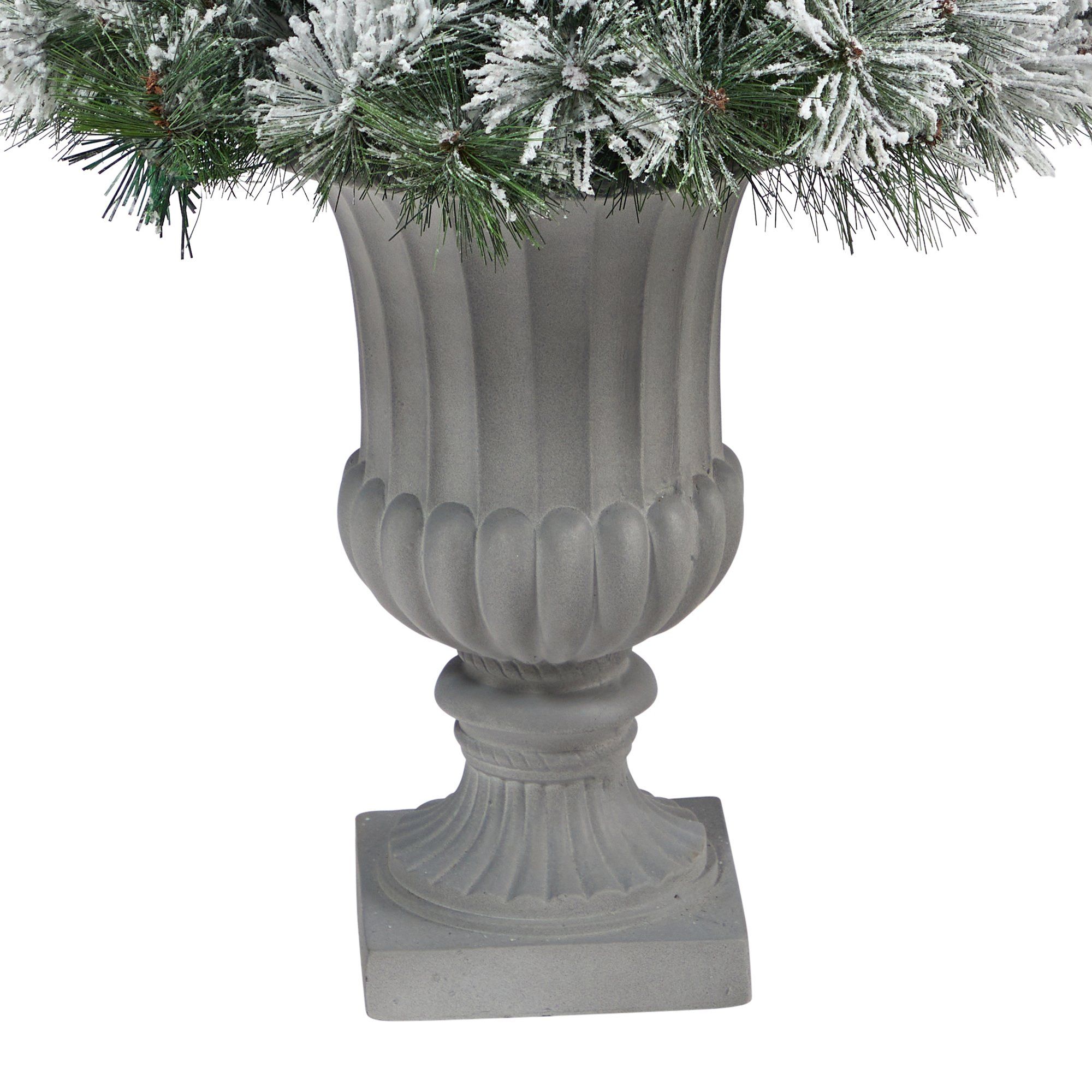 44” Flocked Oregon Pine Artificial Christmas Tree with 50 Clear Lights and 113 Bendable Branches in Decorative Urn