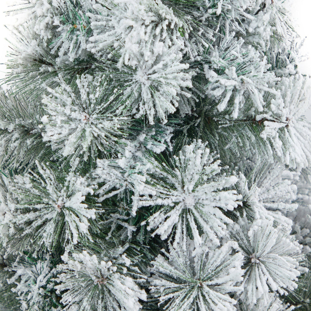 44” Flocked Oregon Pine Artificial Christmas Tree with 50 Clear Lights and 113 Bendable Branches in Red Tower Planter