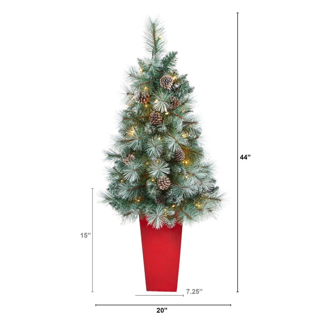 44” Frosted Tip British Columbia Mountain Pine Artificial Christmas Tree in Red Tower Planter