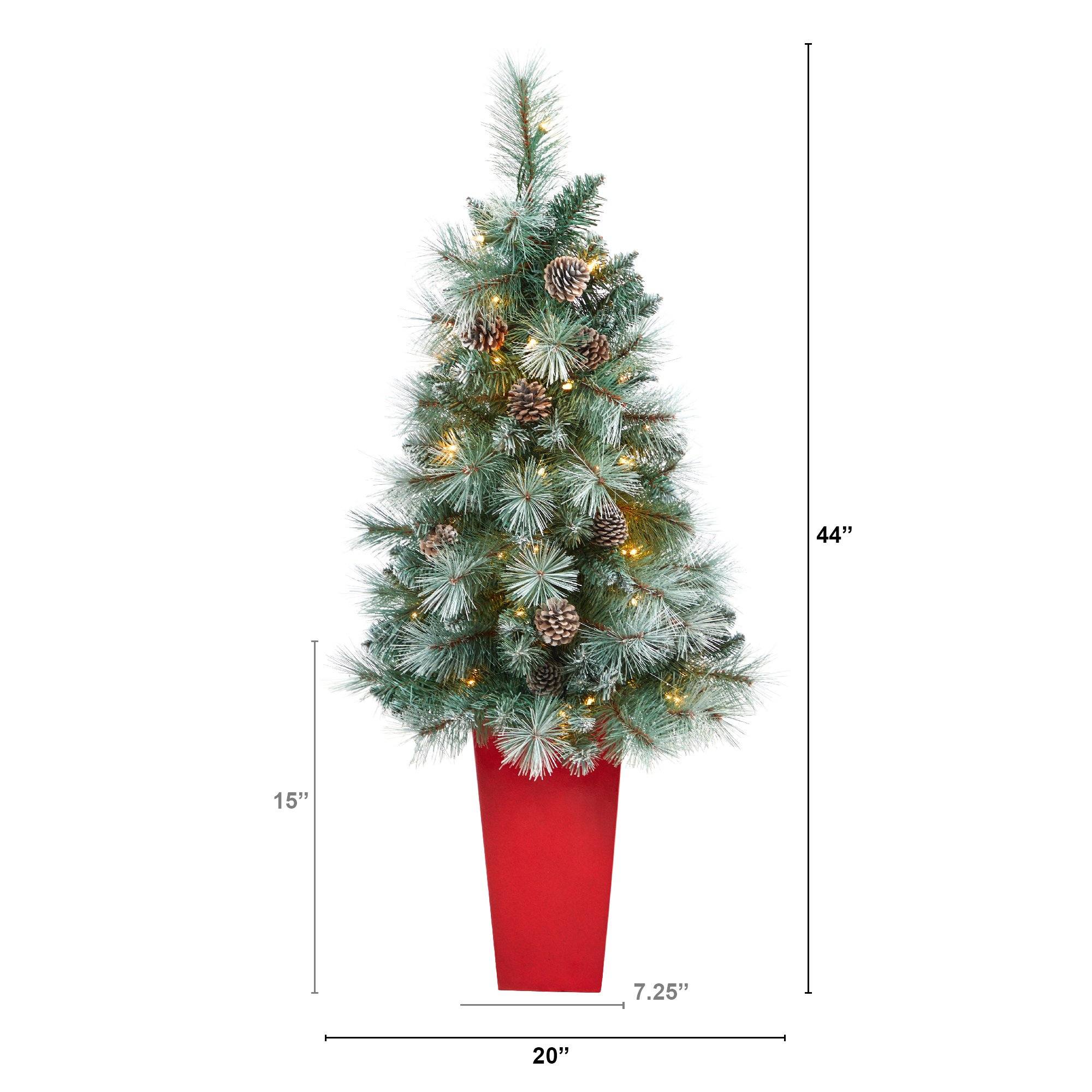 44” Frosted Tip British Columbia Mountain Pine Artificial Christmas Tree in Red Tower Planter