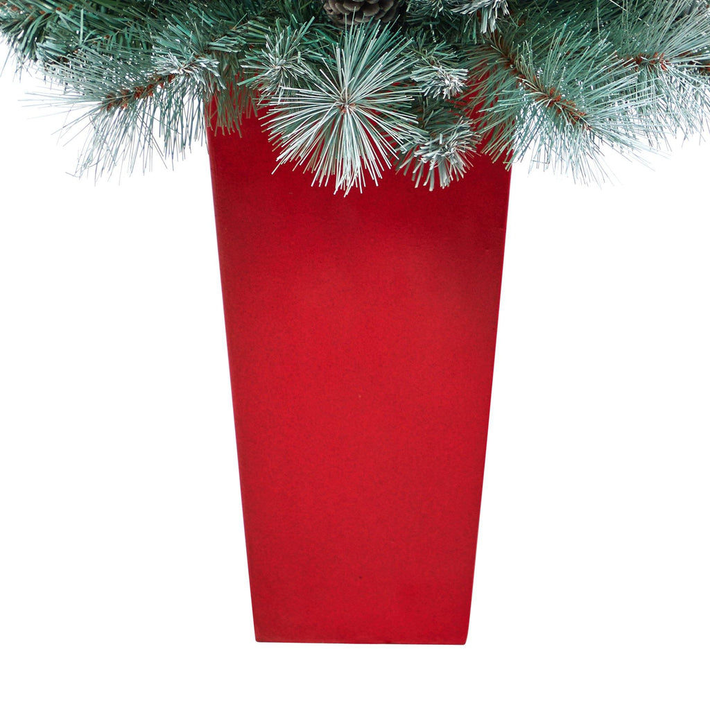 44” Frosted Tip British Columbia Mountain Pine Artificial Christmas Tree in Red Tower Planter
