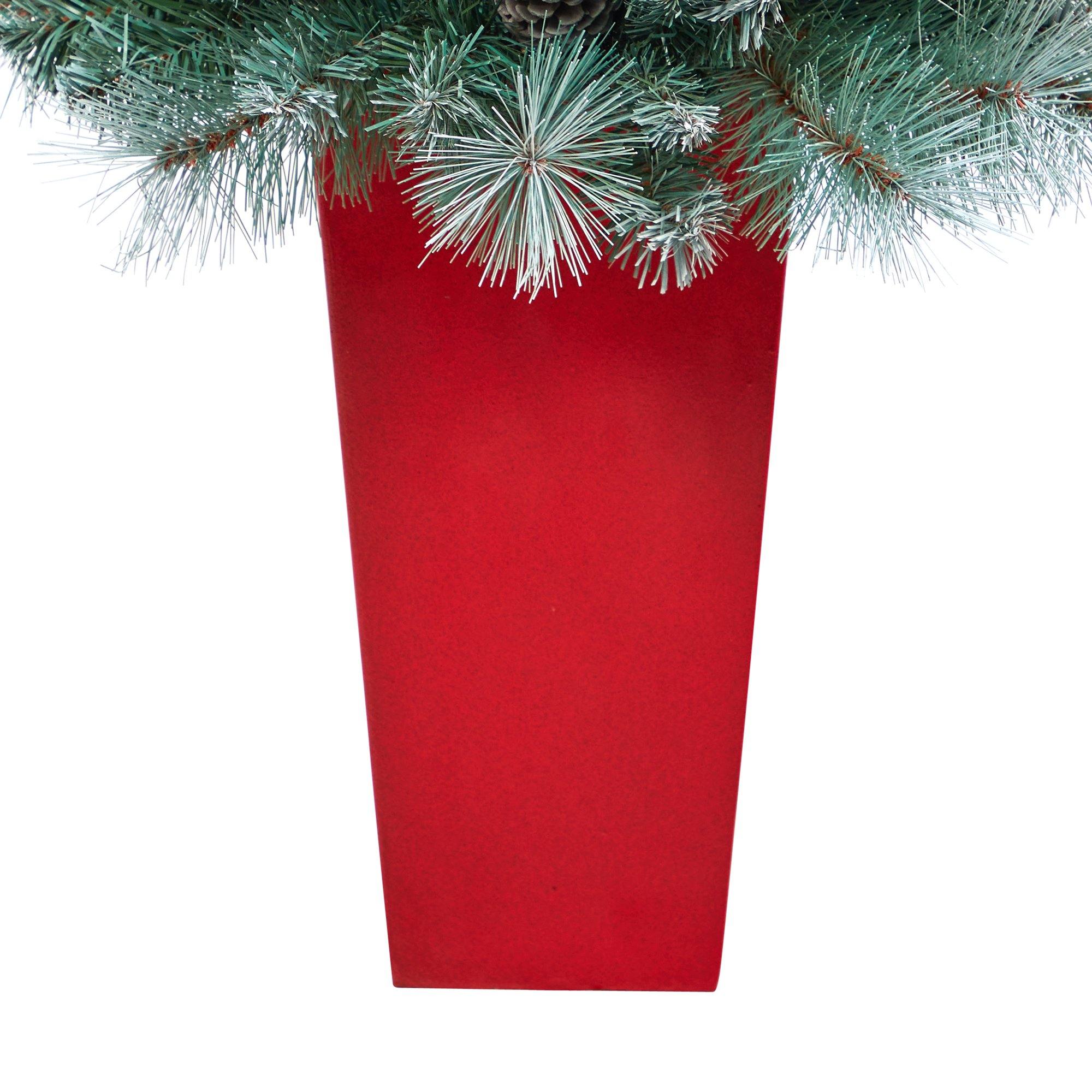 44” Frosted Tip British Columbia Mountain Pine Artificial Christmas Tree in Red Tower Planter