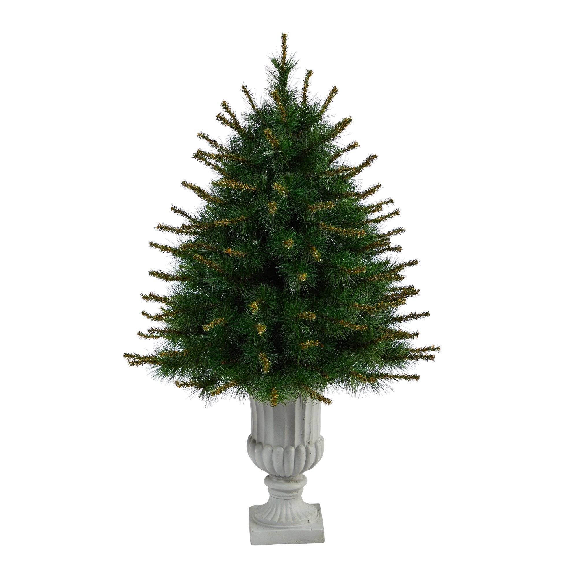 44” New England Pine Artificial Christmas Tree with 50 Clear Lights and 117 Bendable Branches in Decorative Urn