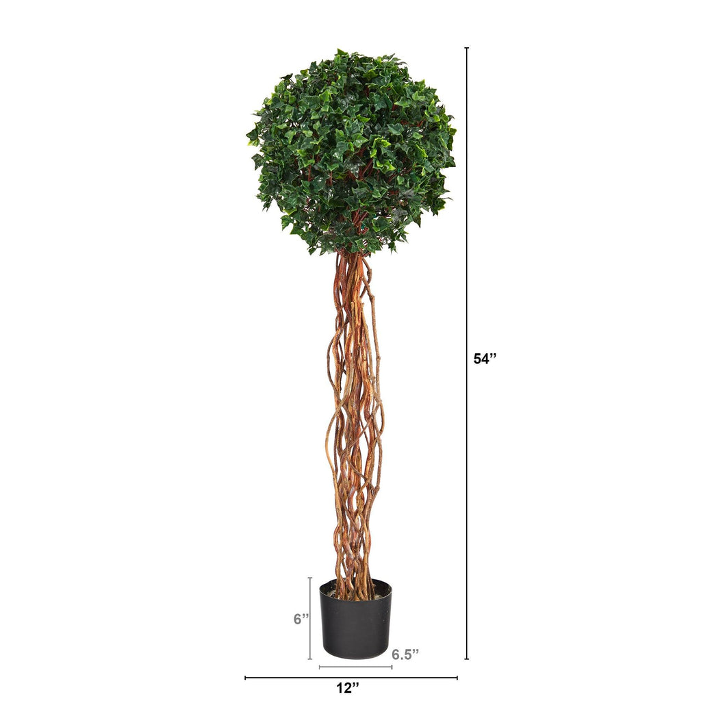 4.5’ English Ivy Single Ball Artificial Topiary Tree with Natural Trunk UV Resistant (Indoor/Outdoor)