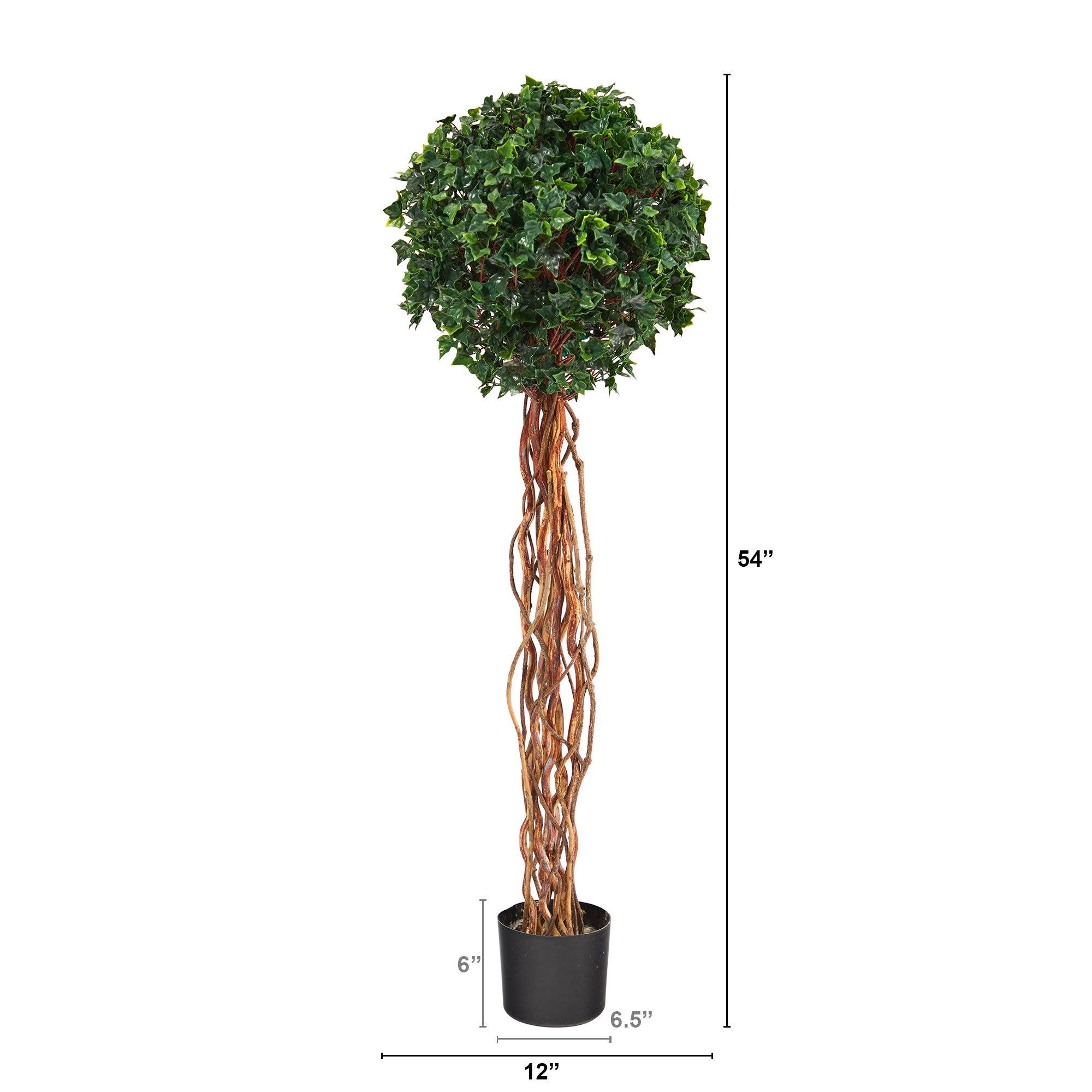 4.5’ English Ivy Single Ball Artificial Topiary Tree with Natural Trunk UV Resistant (Indoor/Outdoor)
