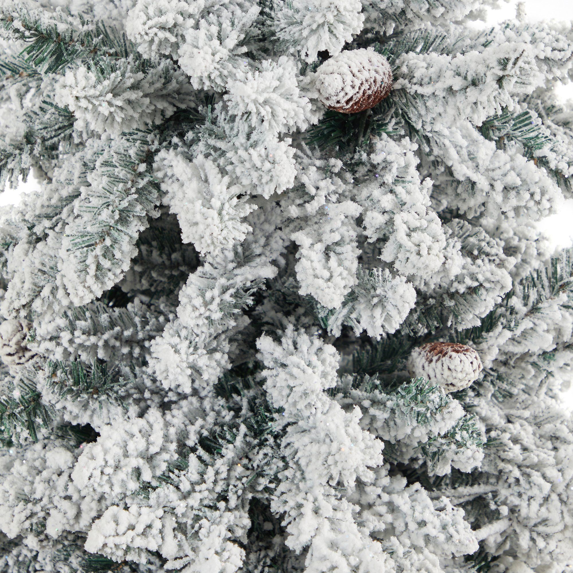 4.5’ Flocked Livingston Fir Artificial Christmas Tree with Pine Cones and 150 Clear Warm LED Lights in Charcoal Urn