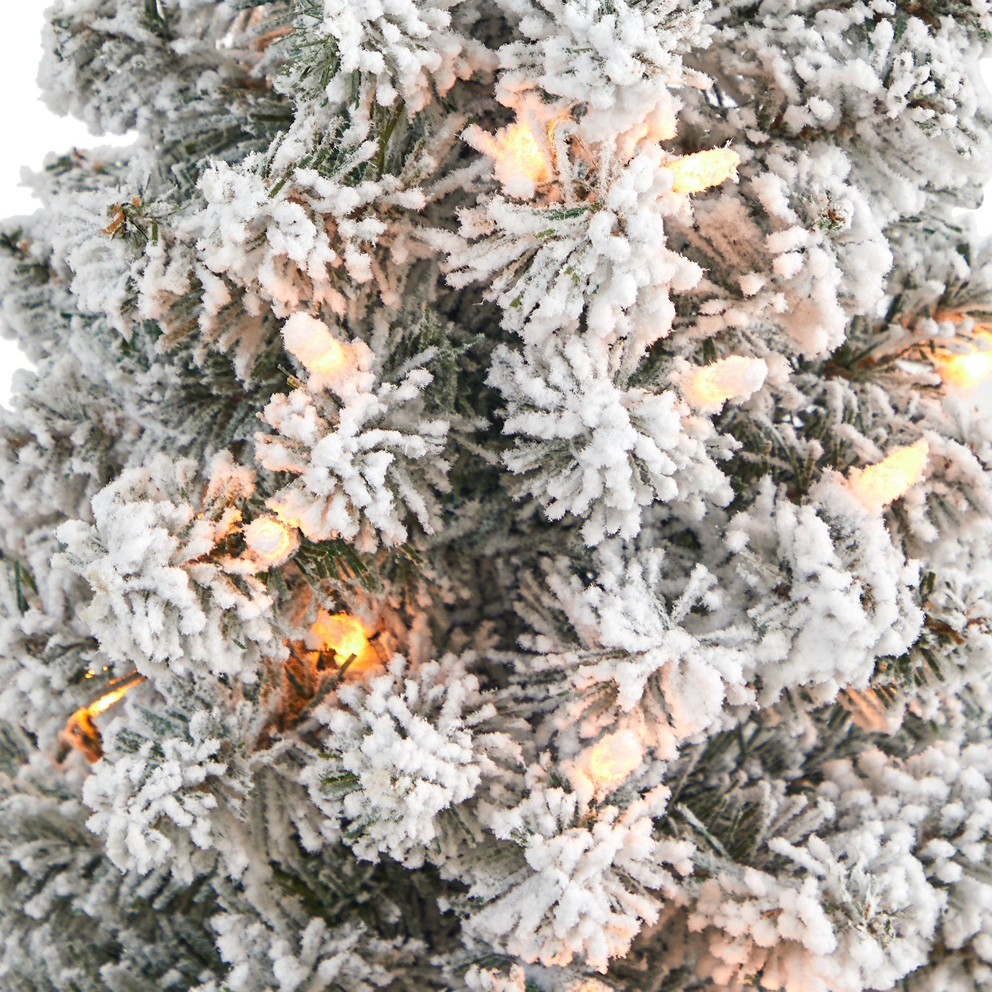 4.5’ Flocked Pencil Artificial Christmas Tree with 100 Clear Lights and 216 Bendable Branches in Sand Colored Urn